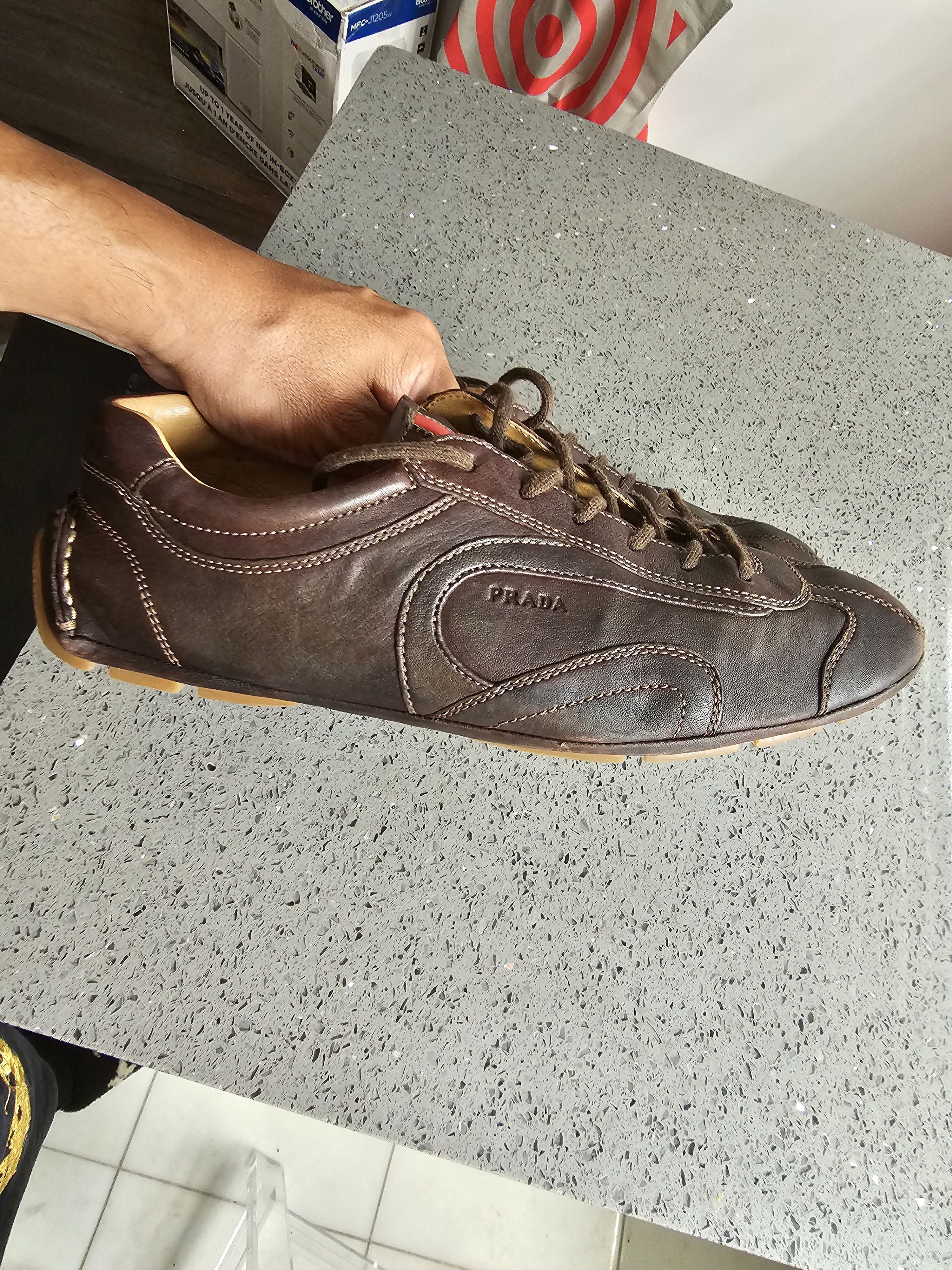 Prada 4E1165 Prada Brown Leather Drivers Sneakers Sz 8.5 | Grailed