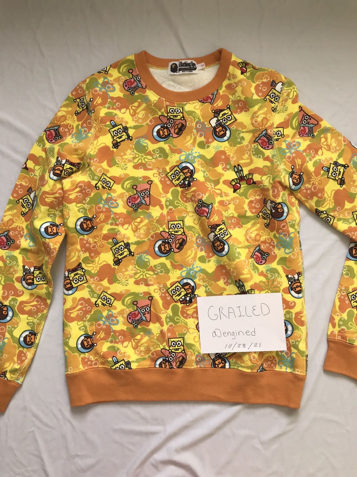 Bape Bape Spongebob 2014 Yellow All-Over Print Crewneck Size S / US 4 / IT 40 - 5 Thumbnail
