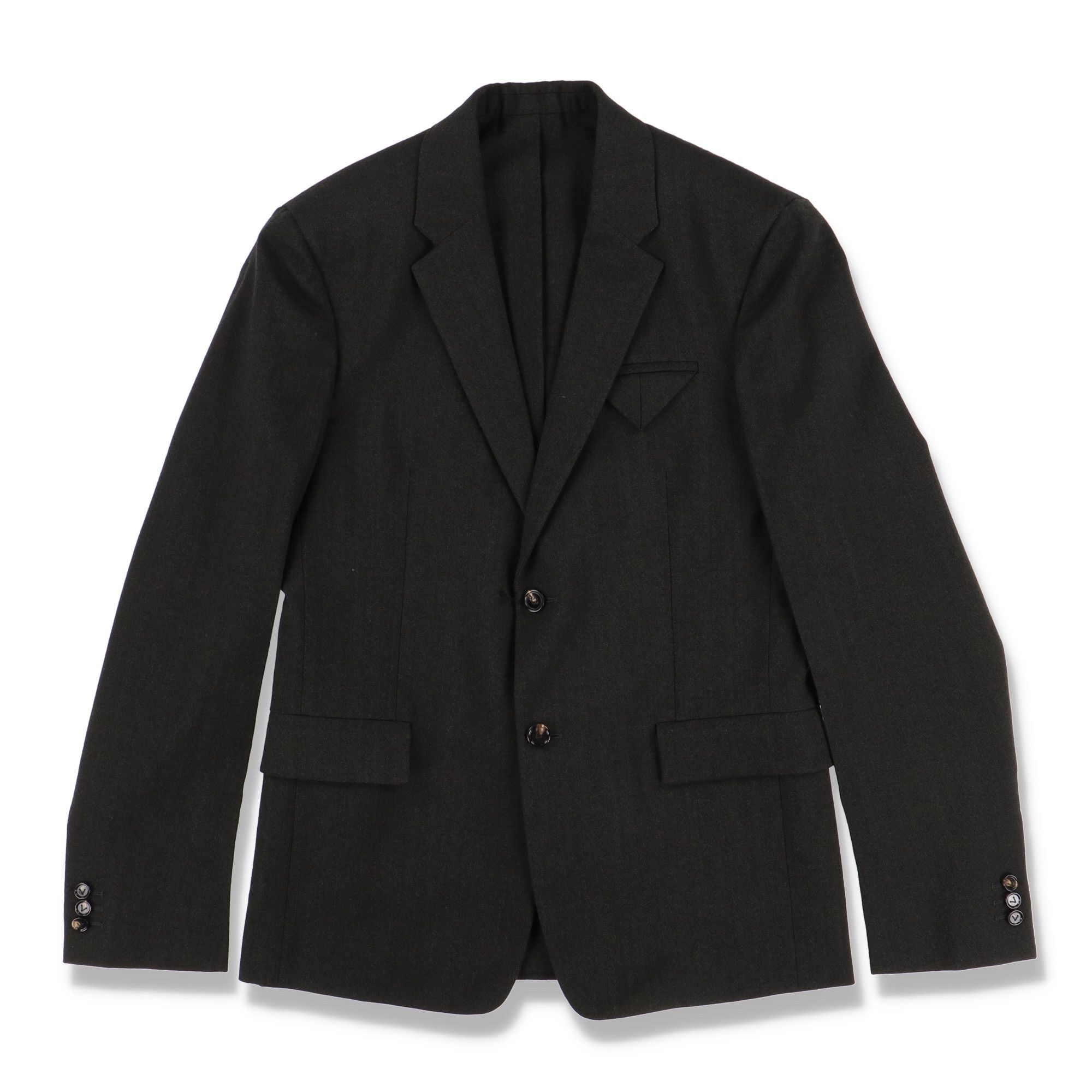 image of Bottega Veneta Black Worsted Wool Herringbone Blazer, Men's (Size Small)