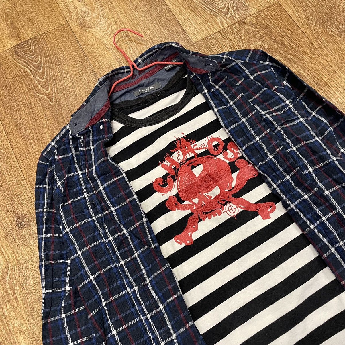 Vintage Vintage 90s Plaid Shirt Striped Graphic Tee Streetwear L Size US L / EU 52-54 / 3 - 5 Thumbnail