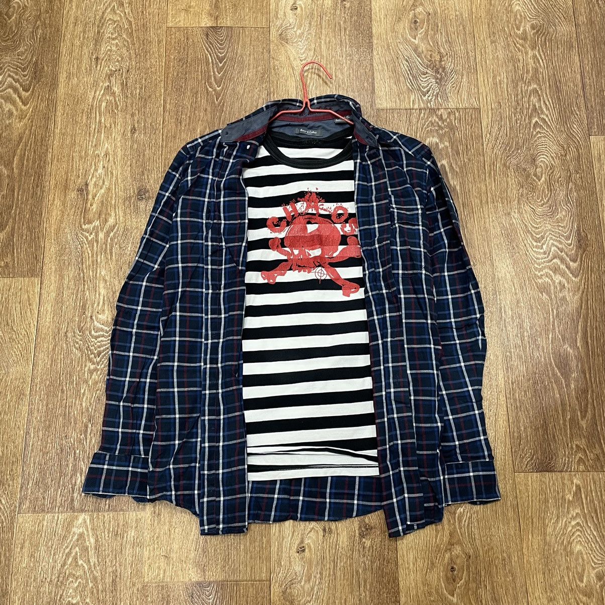 Vintage Vintage 90s Plaid Shirt Striped Graphic Tee Streetwear L Size US L / EU 52-54 / 3 - 1 Thumbnail