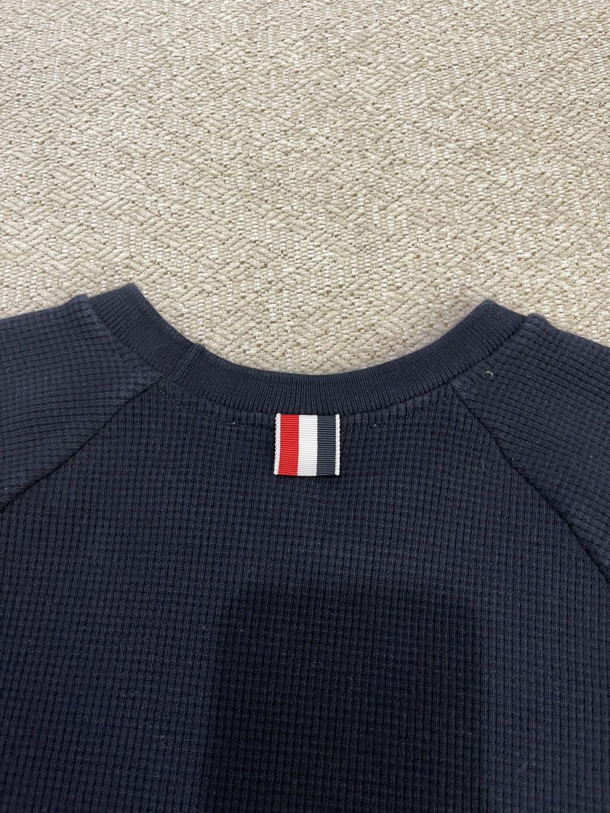 Thom Browne Thom browne short sleeve sweatshirt in waffle w/ 4 bar navy Size US S / EU 44-46 / 1 - 6 Thumbnail