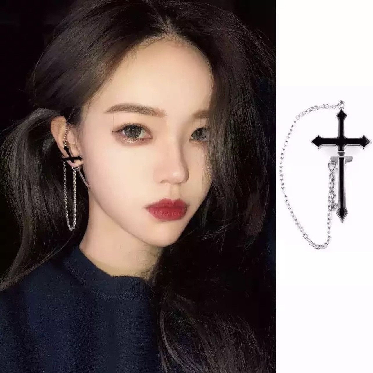 Jewelry × Vintage Black Cross Chain Earring Size ONE SIZE - 3 Thumbnail
