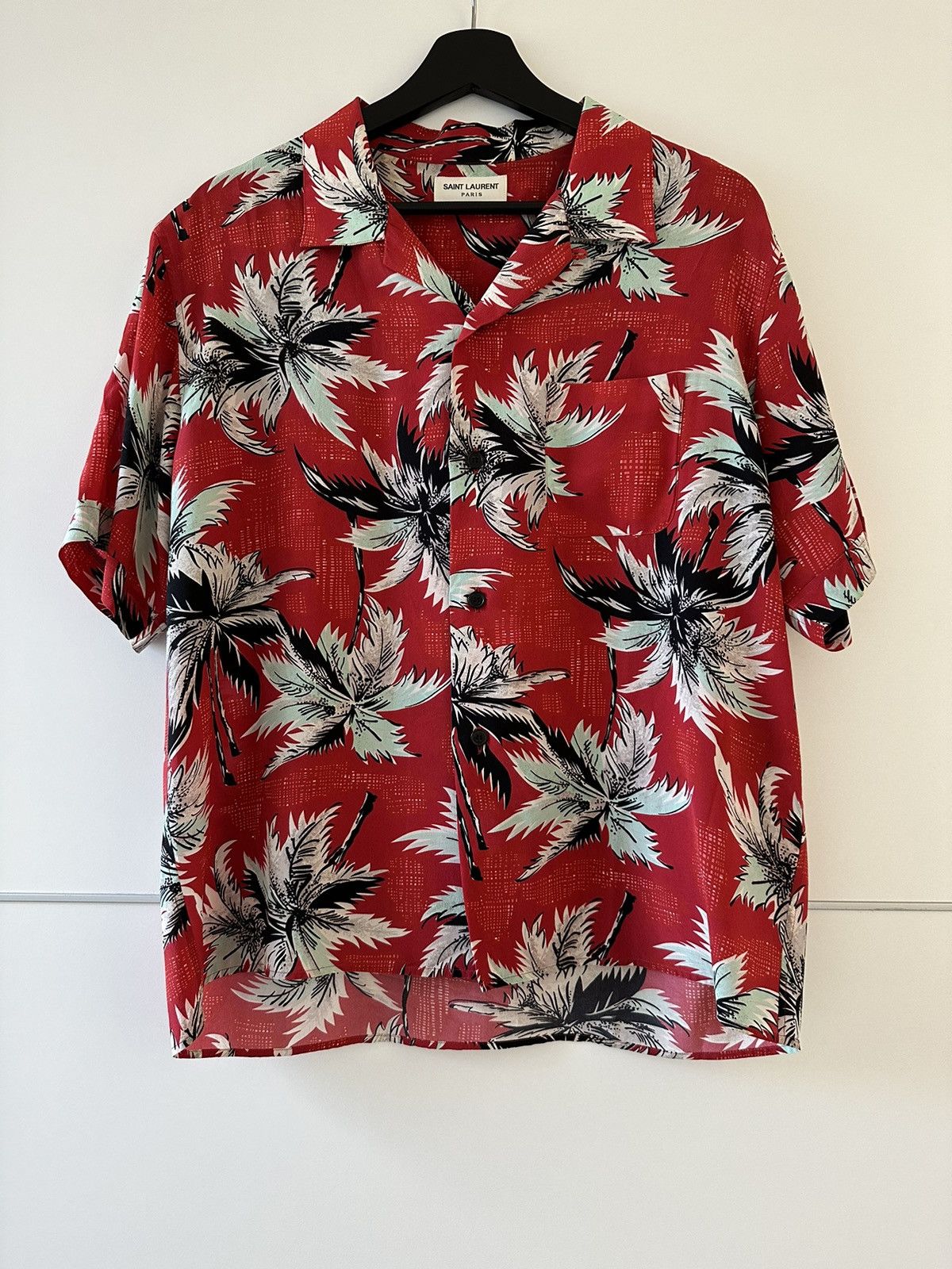 image of Saint Laurent Paris Ss14 Hawaiian Shirt in Red, Men's (Size Small)