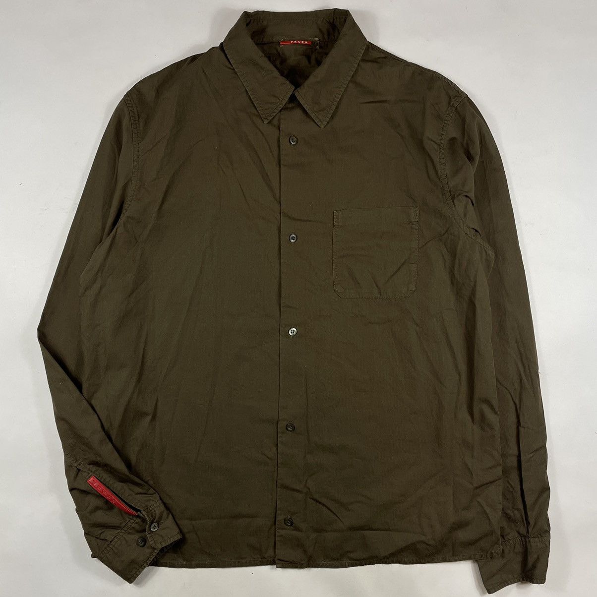 Prada × Vintage Prada Red Tab Buttons Up Brown Shirt Size US XL / EU 56 / 4 - 1 Thumbnail