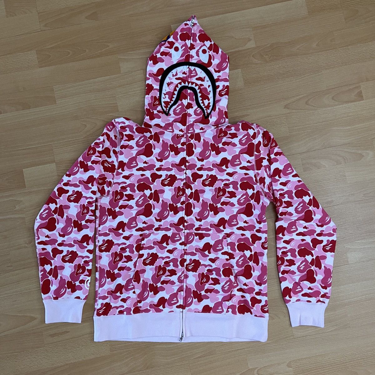 image of Bape Abc Camo Shark Full Zip Hoodie in Pink Camo, Men's (Size 2XL)