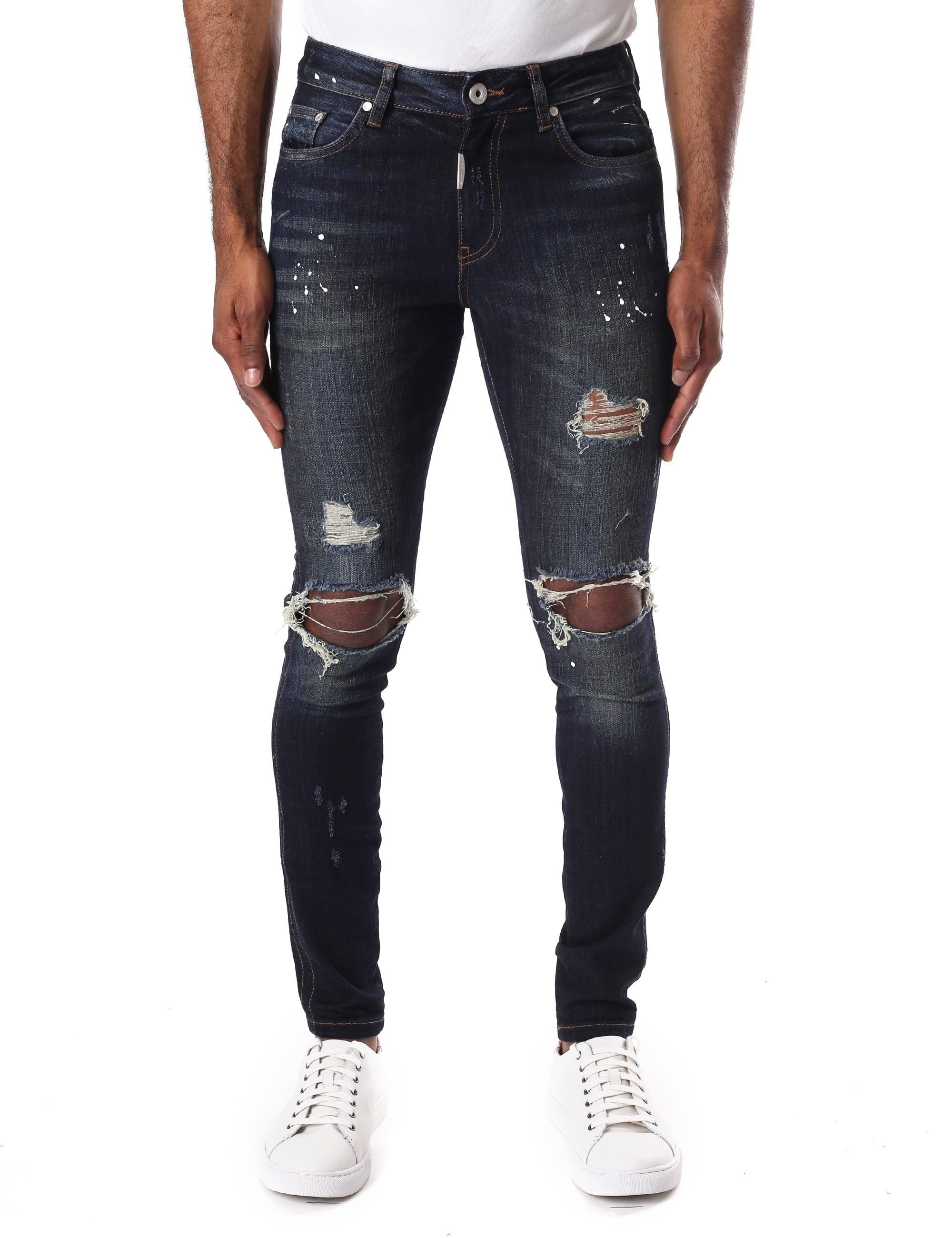 Represent Blue Knee Destroyer Denim Jeans Paint Blue