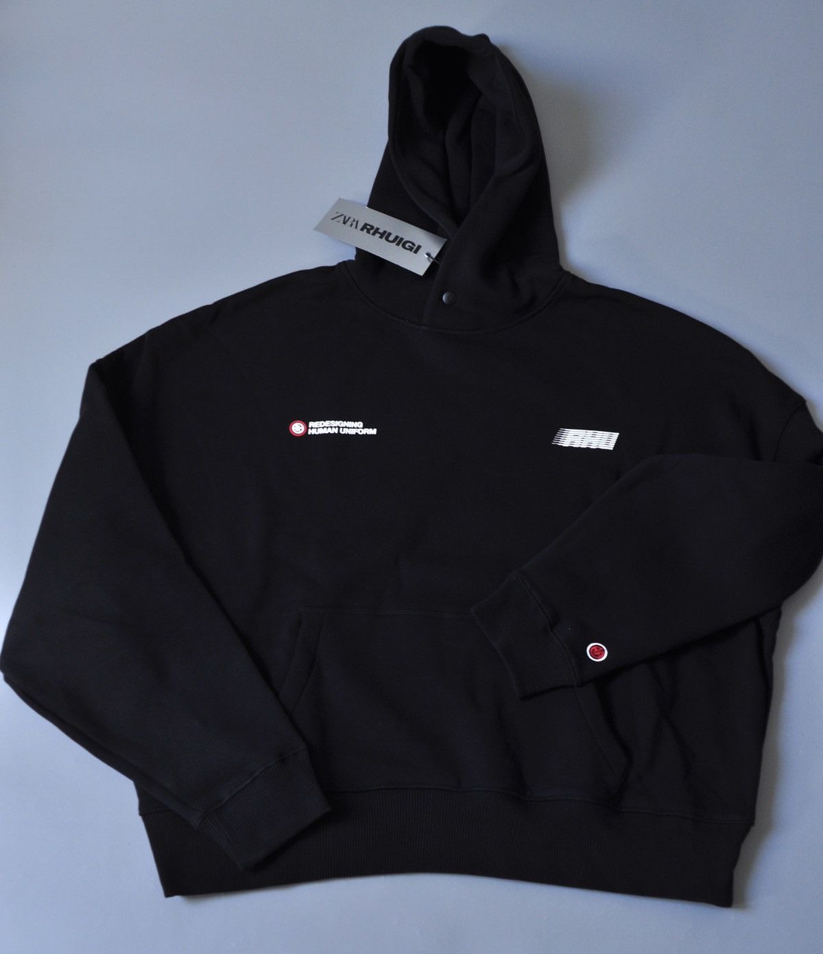 Image of Rhude x Zara New Black Logo Hoodie Sweatshirt, Men's (Size XL)