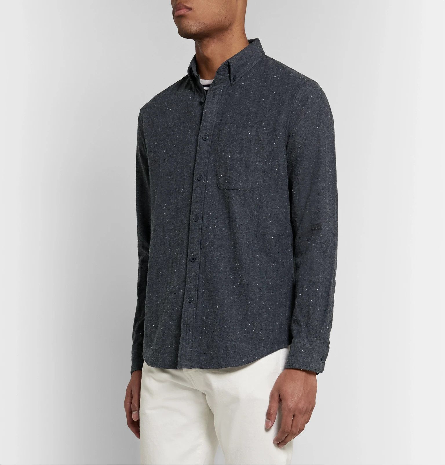 Club Monaco Donegal Herringbone Speckled Button Down - Midnight Blue Size US S / EU 44-46 / 1 - 2 Thumbnail