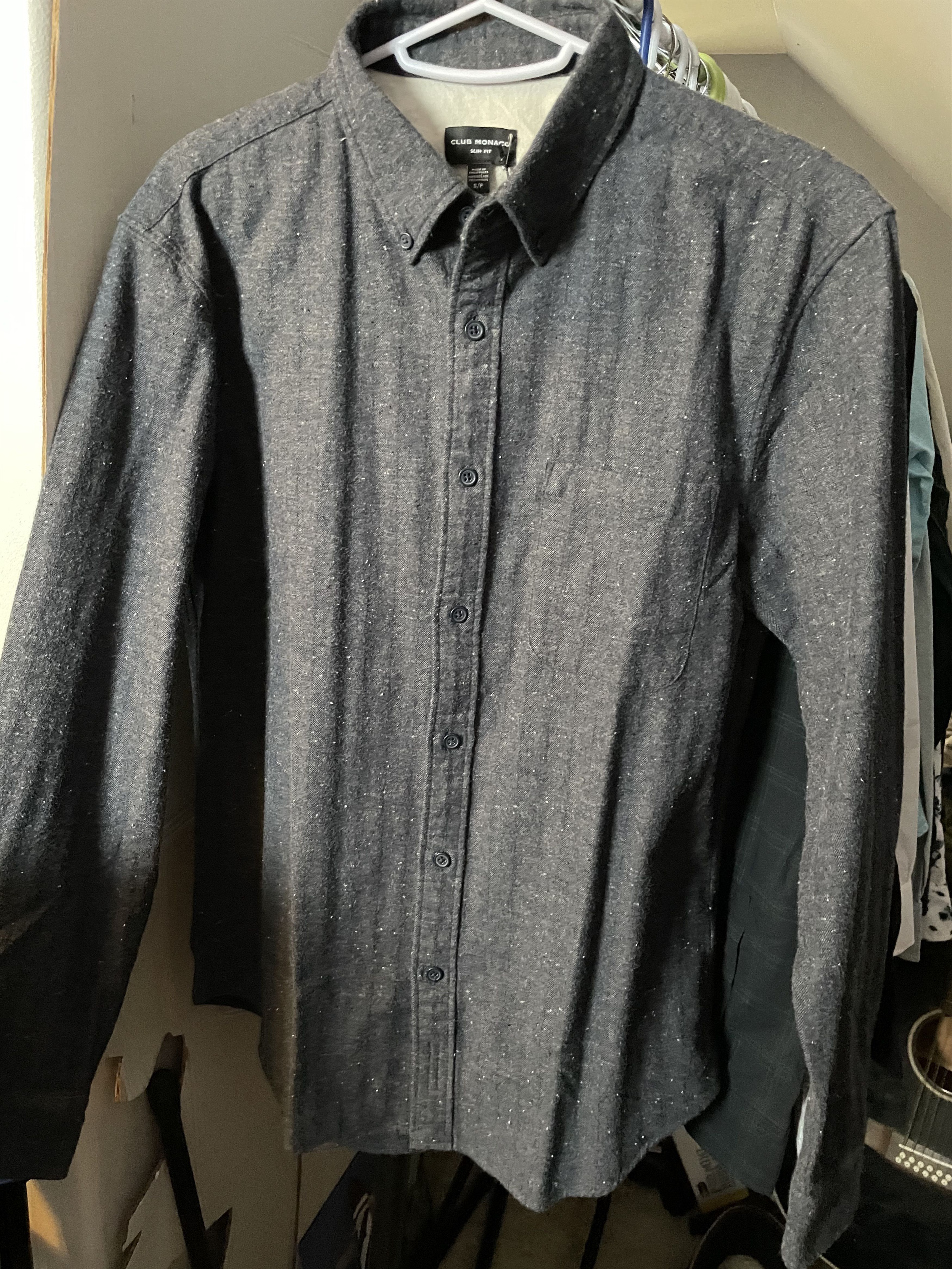 Club Monaco Donegal Herringbone Speckled Button Down - Midnight Blue Size US S / EU 44-46 / 1 - 9 Thumbnail