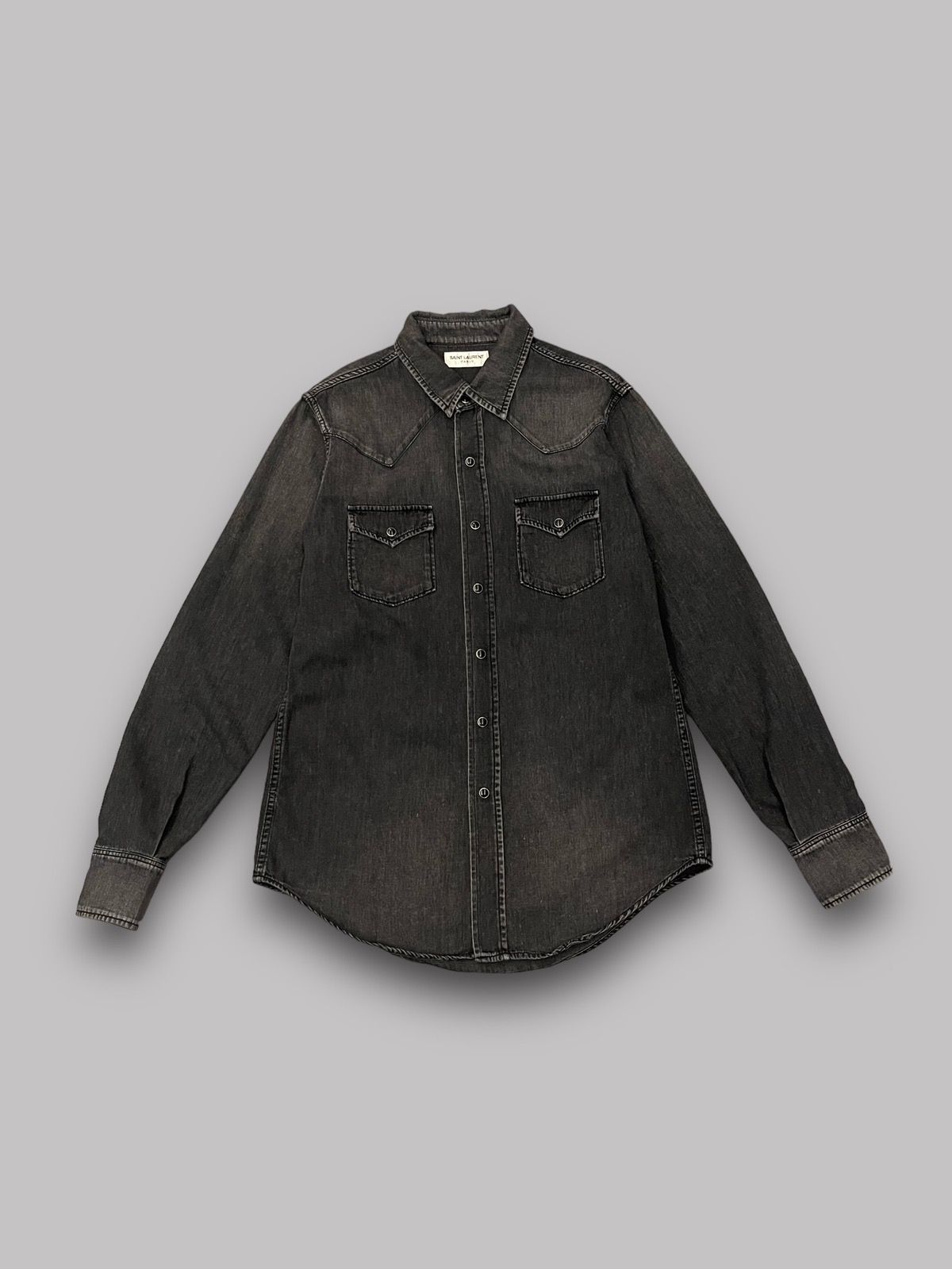 Pre-owned Saint Laurent Ss18  Japandark Grey Washed Western Denim Shirt In Dark Grey