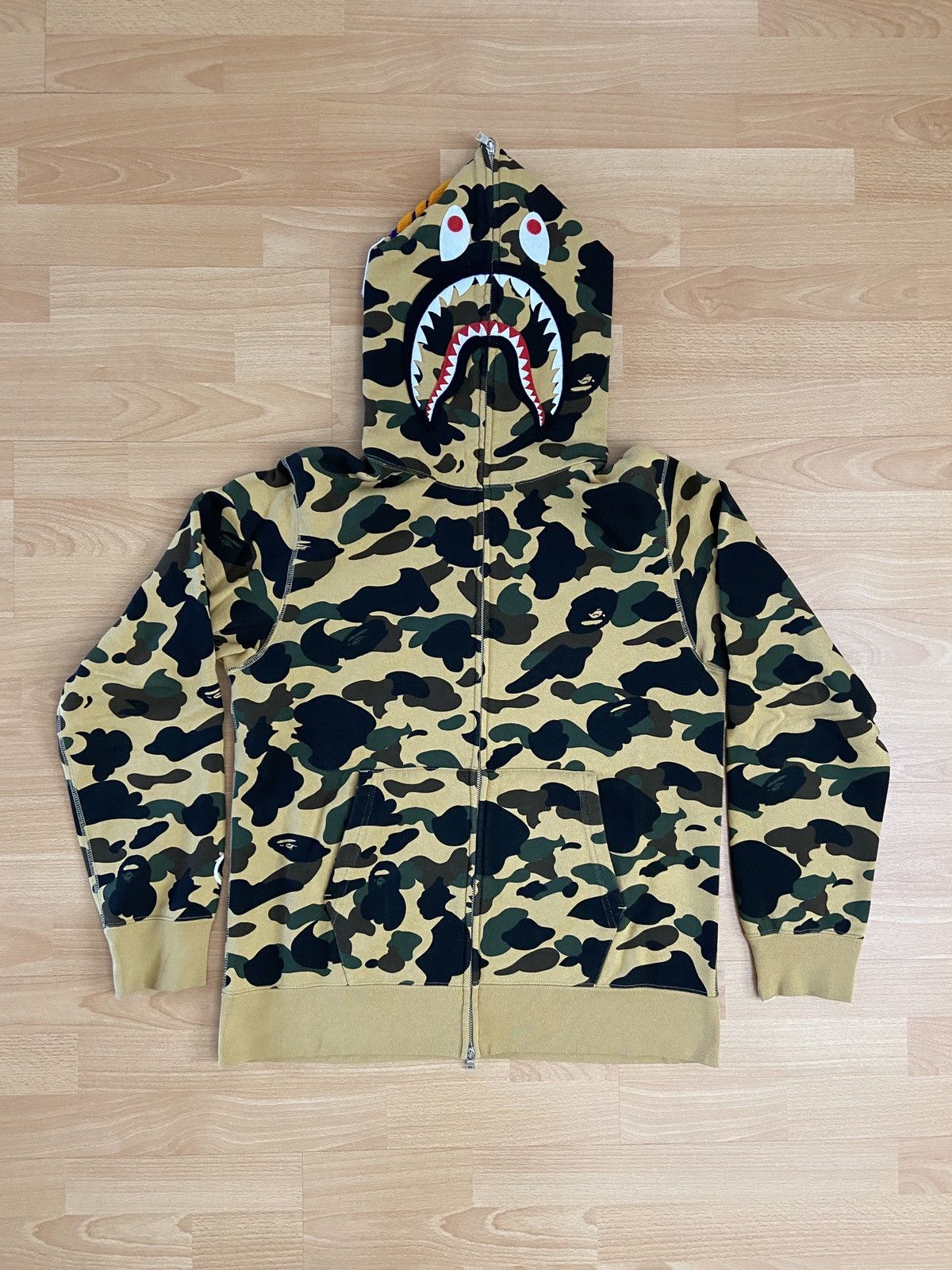 image of Bape 1St Camo Shark Full Zip Hoodie in Yellow Camo, Men's (Size XL)