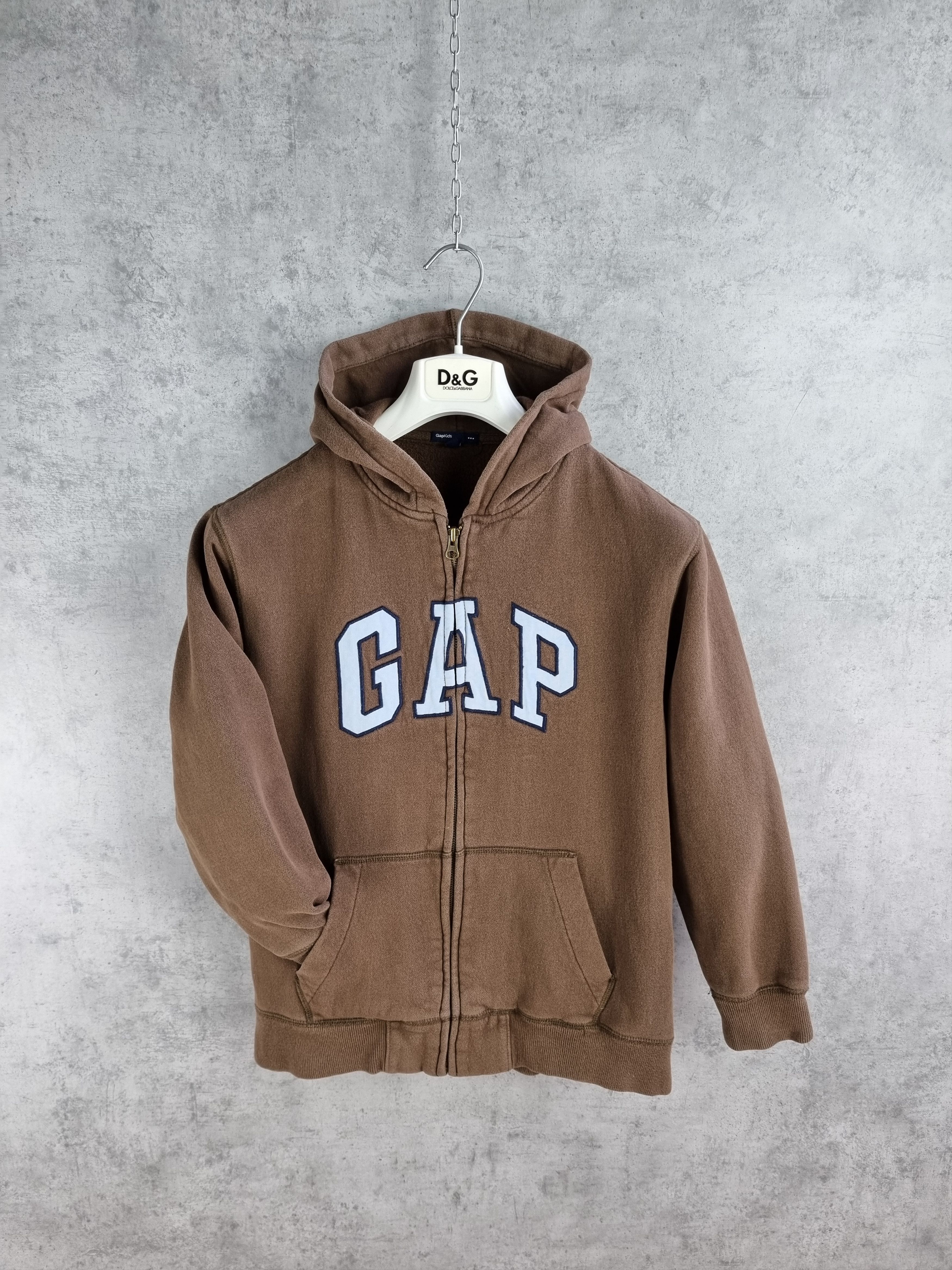 image of Vintage Gap Spell Out Logo Zip Up Hoodie Brown, Men's (Size Small)