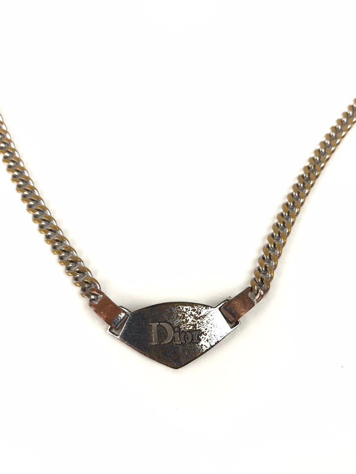 Pre-owned Dior Cuban Link Necklace In Silver