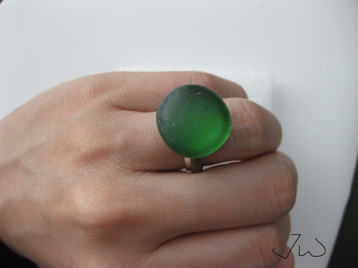 Handmade Green glass Bronze Ring Size ONE SIZE - 3 Thumbnail