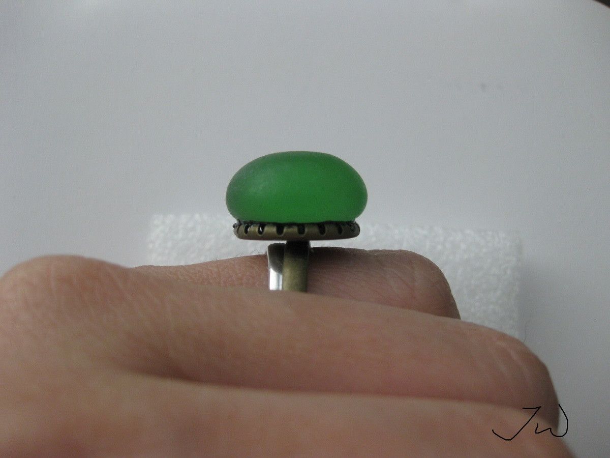 Handmade Green glass Bronze Ring Size ONE SIZE - 4 Thumbnail