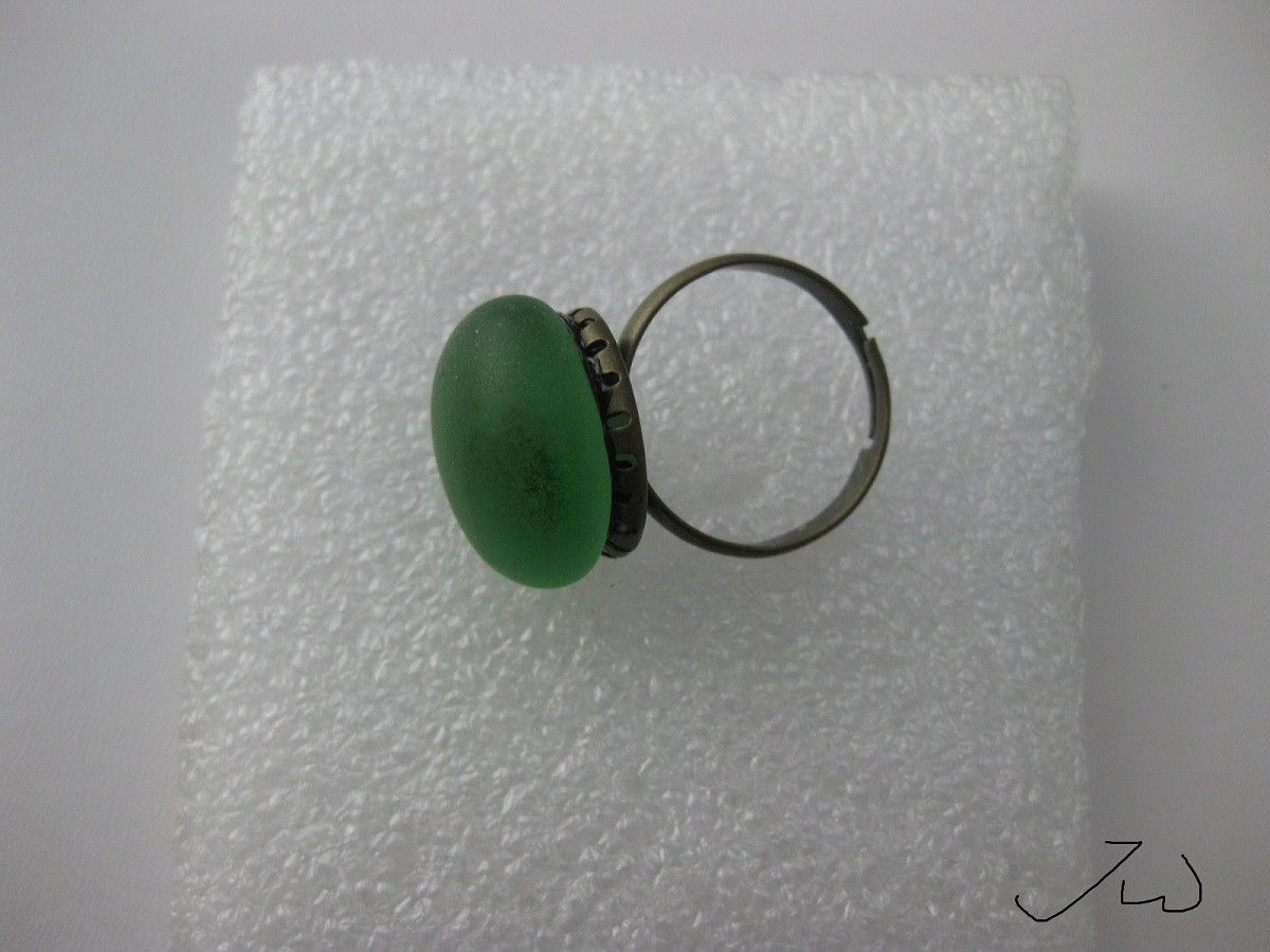 Handmade Green glass Bronze Ring Size ONE SIZE - 2 Thumbnail