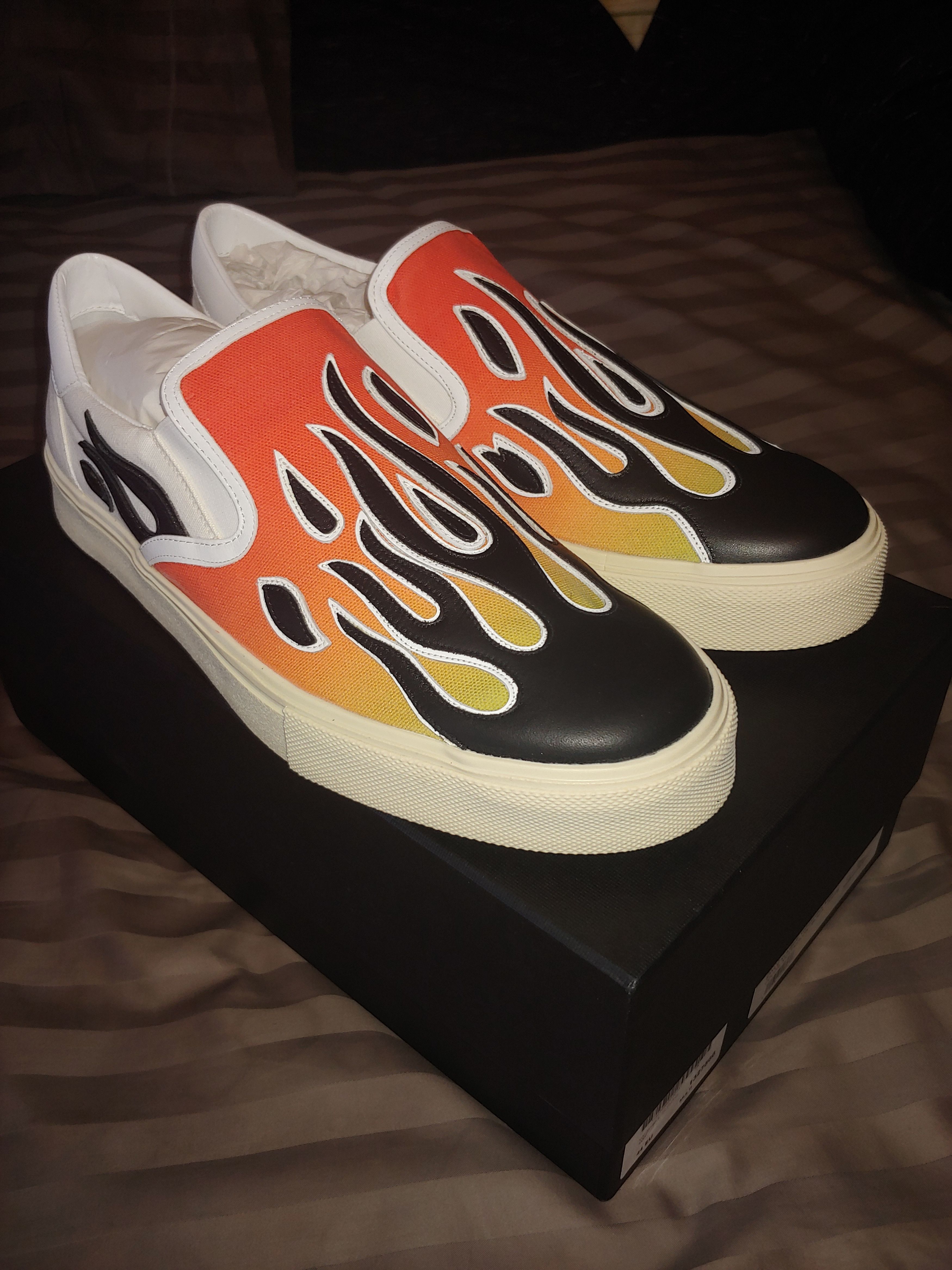 image of $600 Retail Amiri Flame Slip On Sneakers Orange/yellow in Orange Black White, Men's (Size 11)