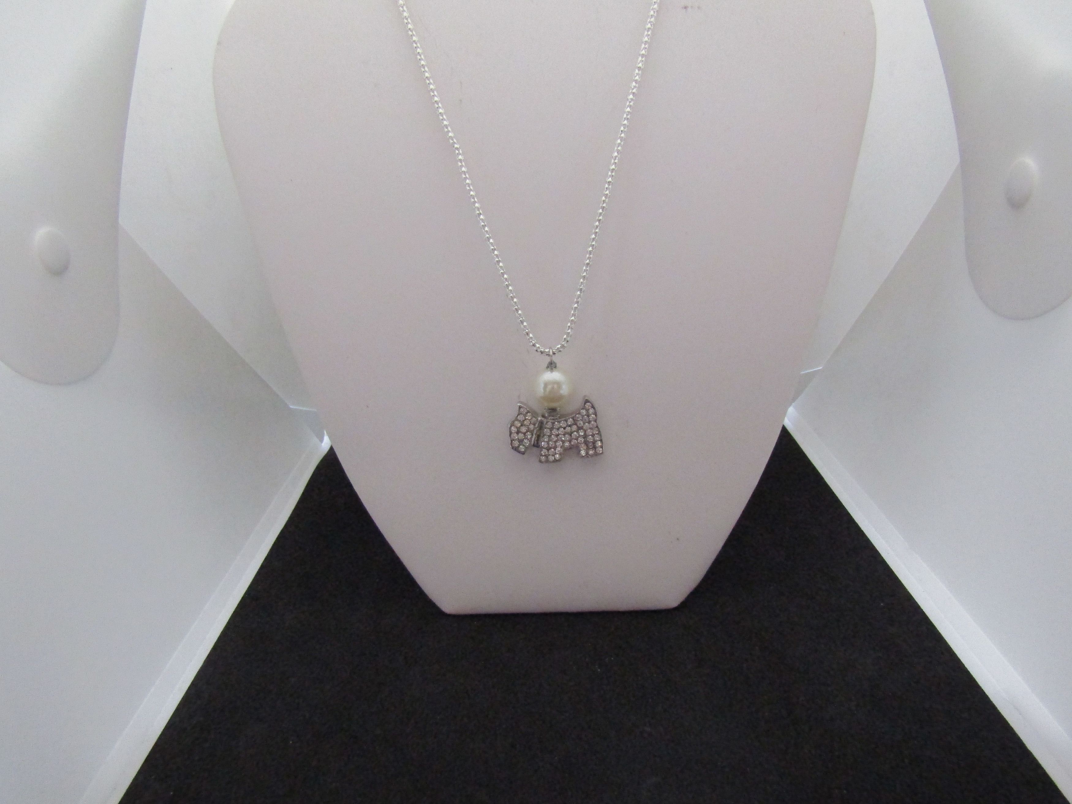 Handmade Cz dog pendant chain necklace with pearl bead Size ONE SIZE - 1 Thumbnail