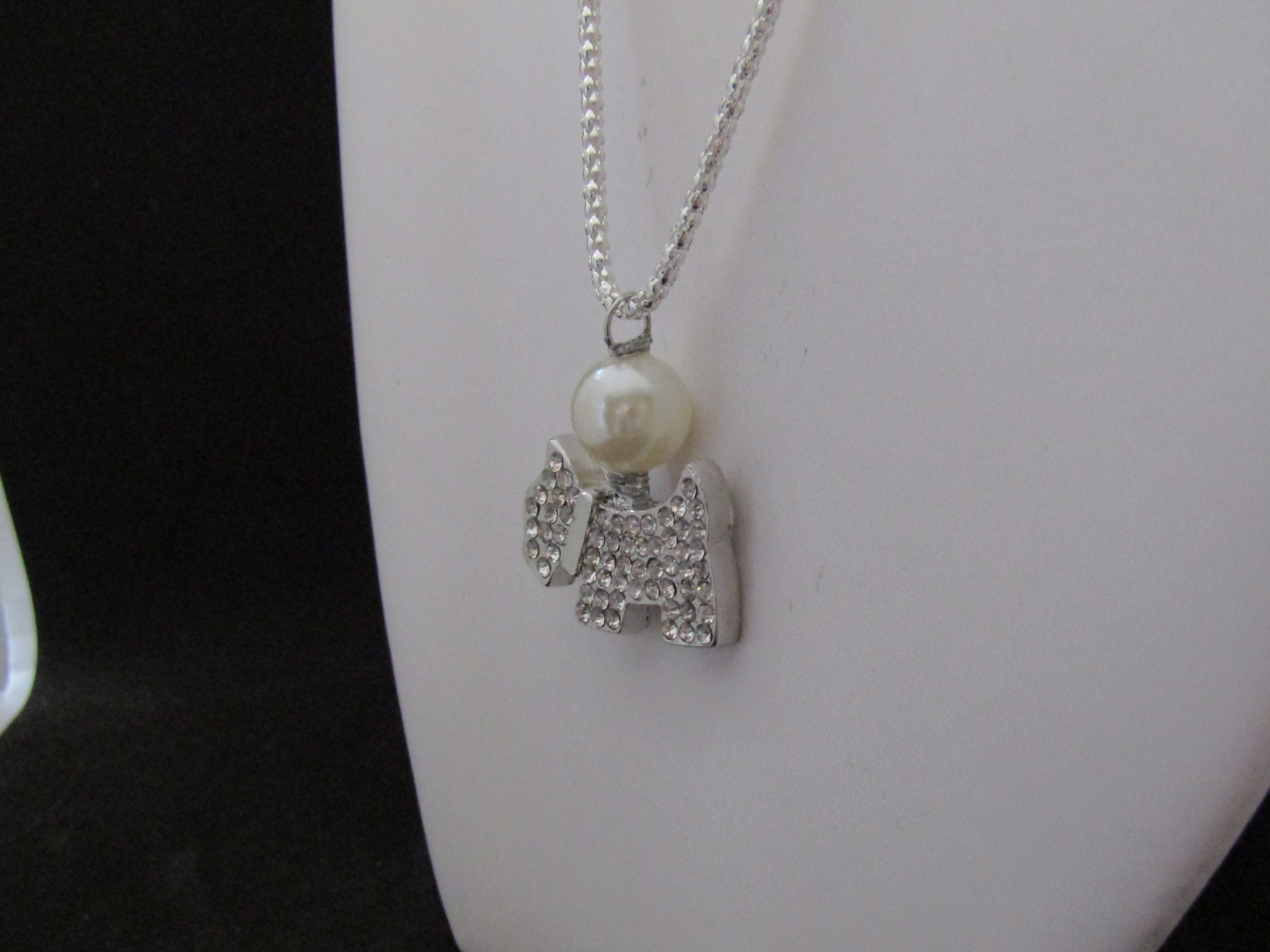Handmade Cz dog pendant chain necklace with pearl bead Size ONE SIZE - 2 Thumbnail