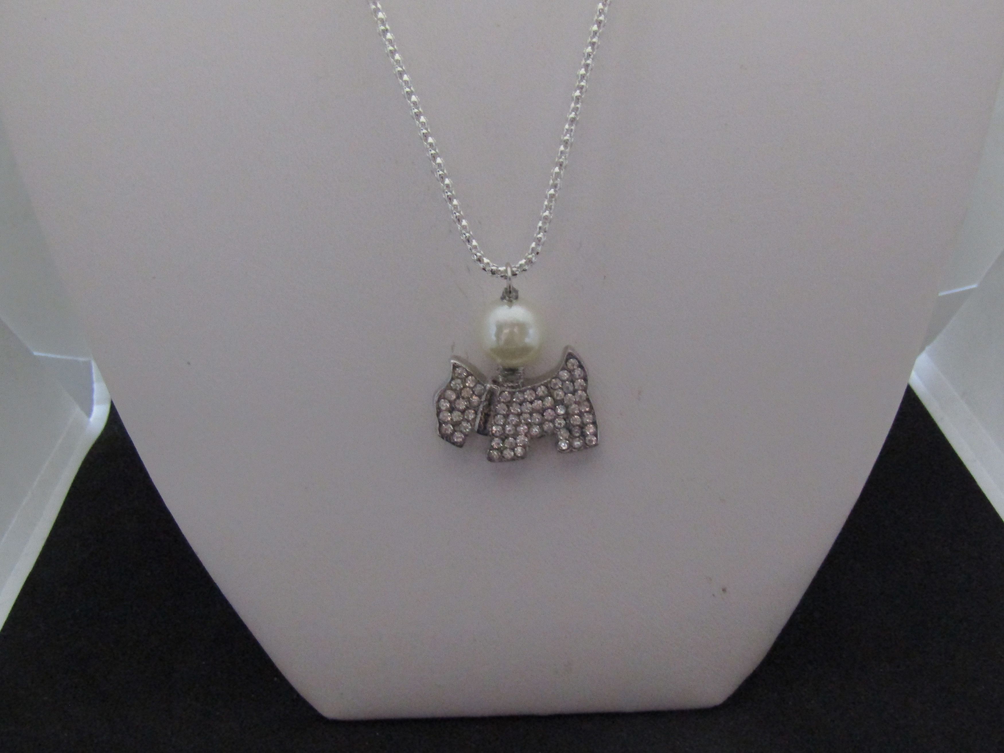 Handmade Cz dog pendant chain necklace with pearl bead Size ONE SIZE - 3 Thumbnail