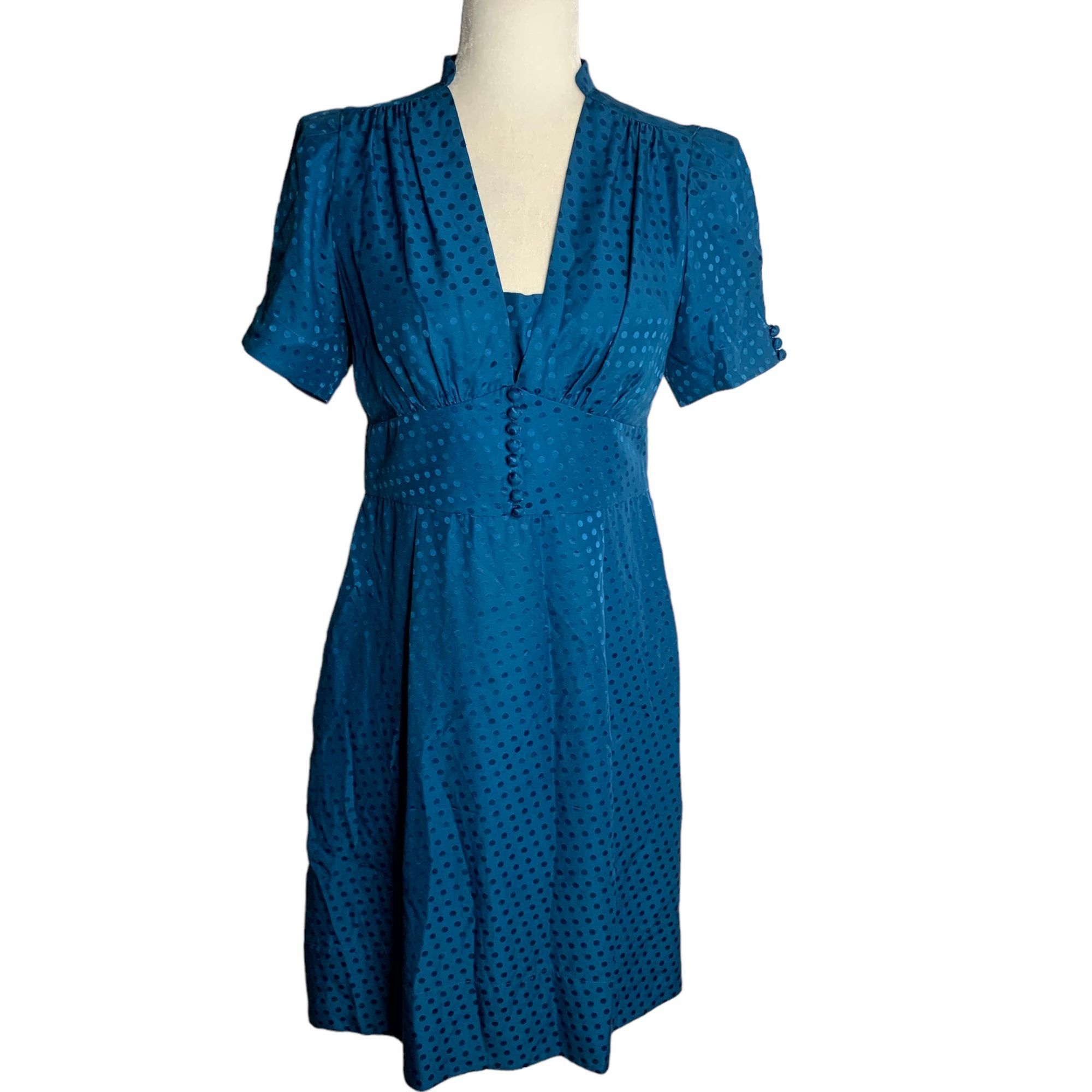Banana Republic Banana Republic Silk Retro Midi Dress 6 Blue Polka Dot