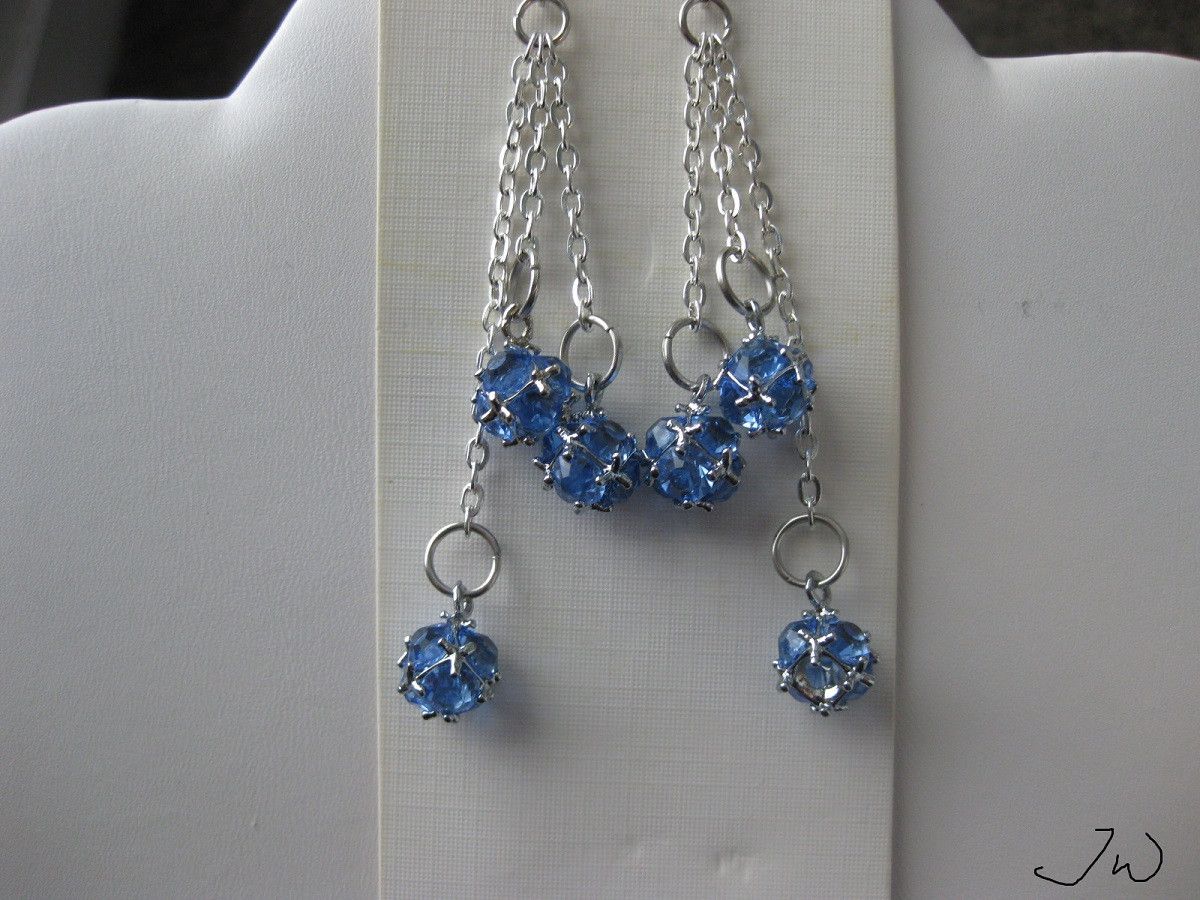 Handmade Teal CZ Balls Stainless Steel Chain Earrings Size ONE SIZE - 3 Thumbnail