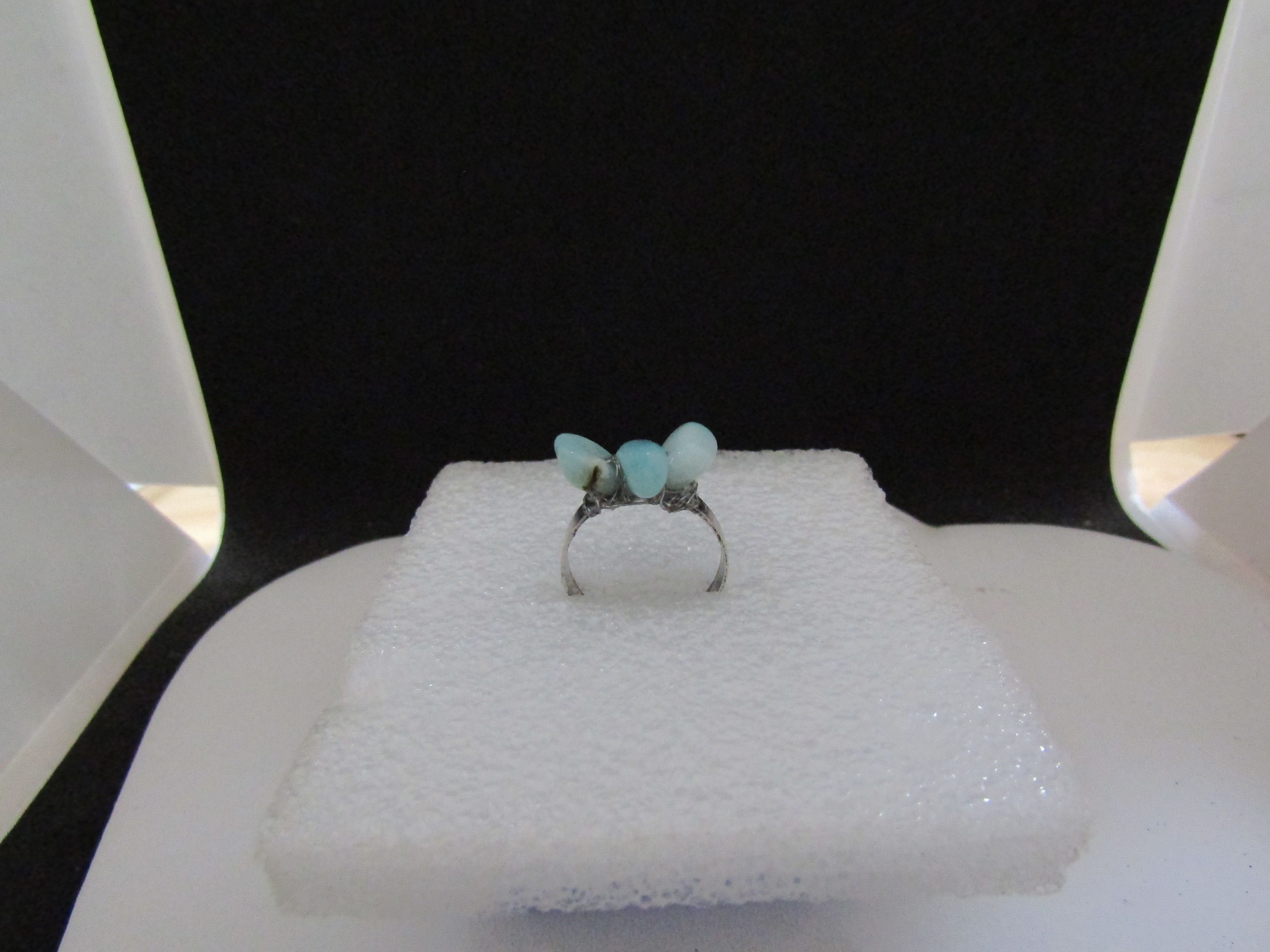 Handmade Light Blue Aquamarine Tibetan Silver Ring Size ONE SIZE - 2 Thumbnail
