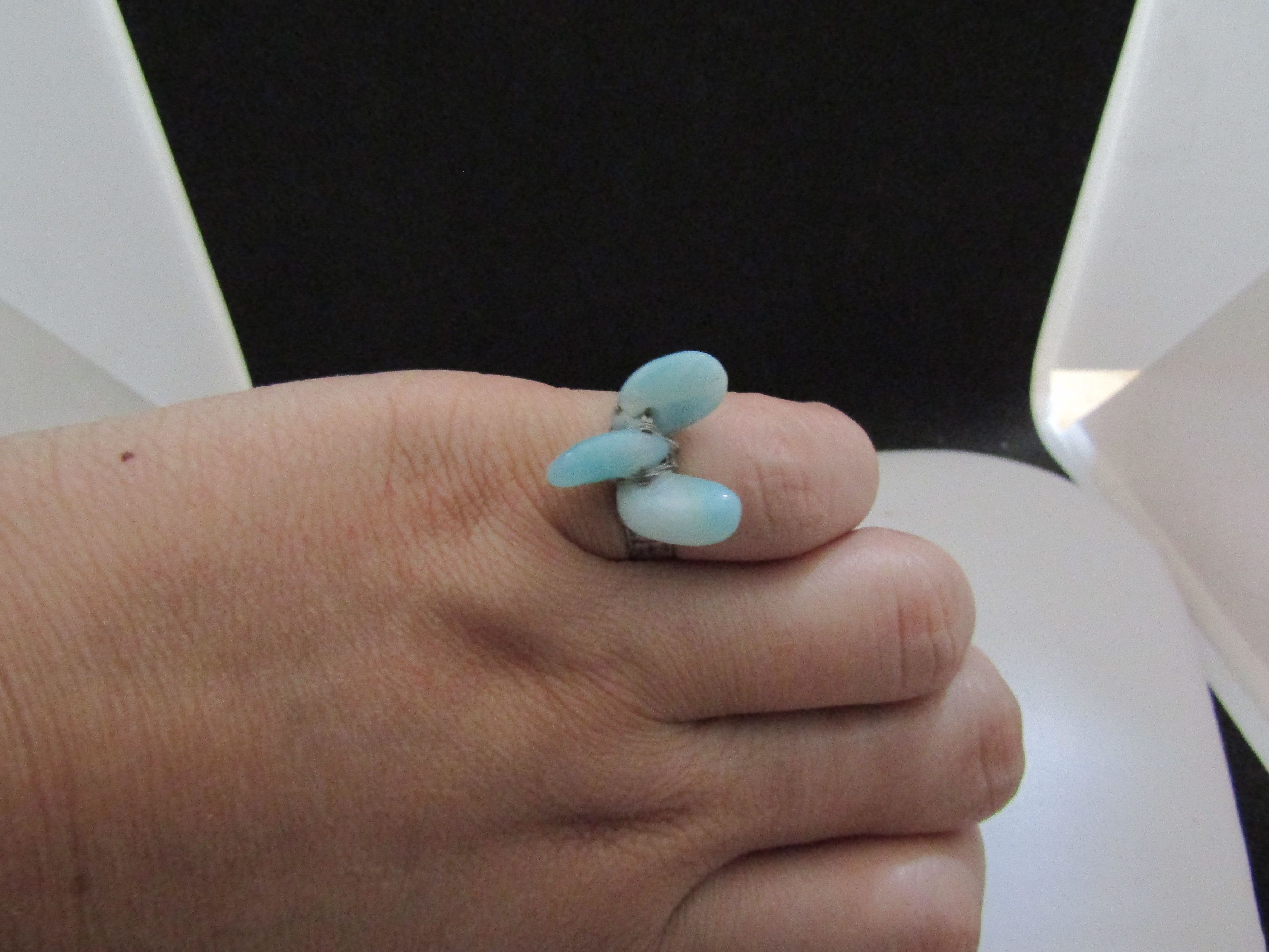 Handmade Light Blue Aquamarine Tibetan Silver Ring Size ONE SIZE - 3 Thumbnail