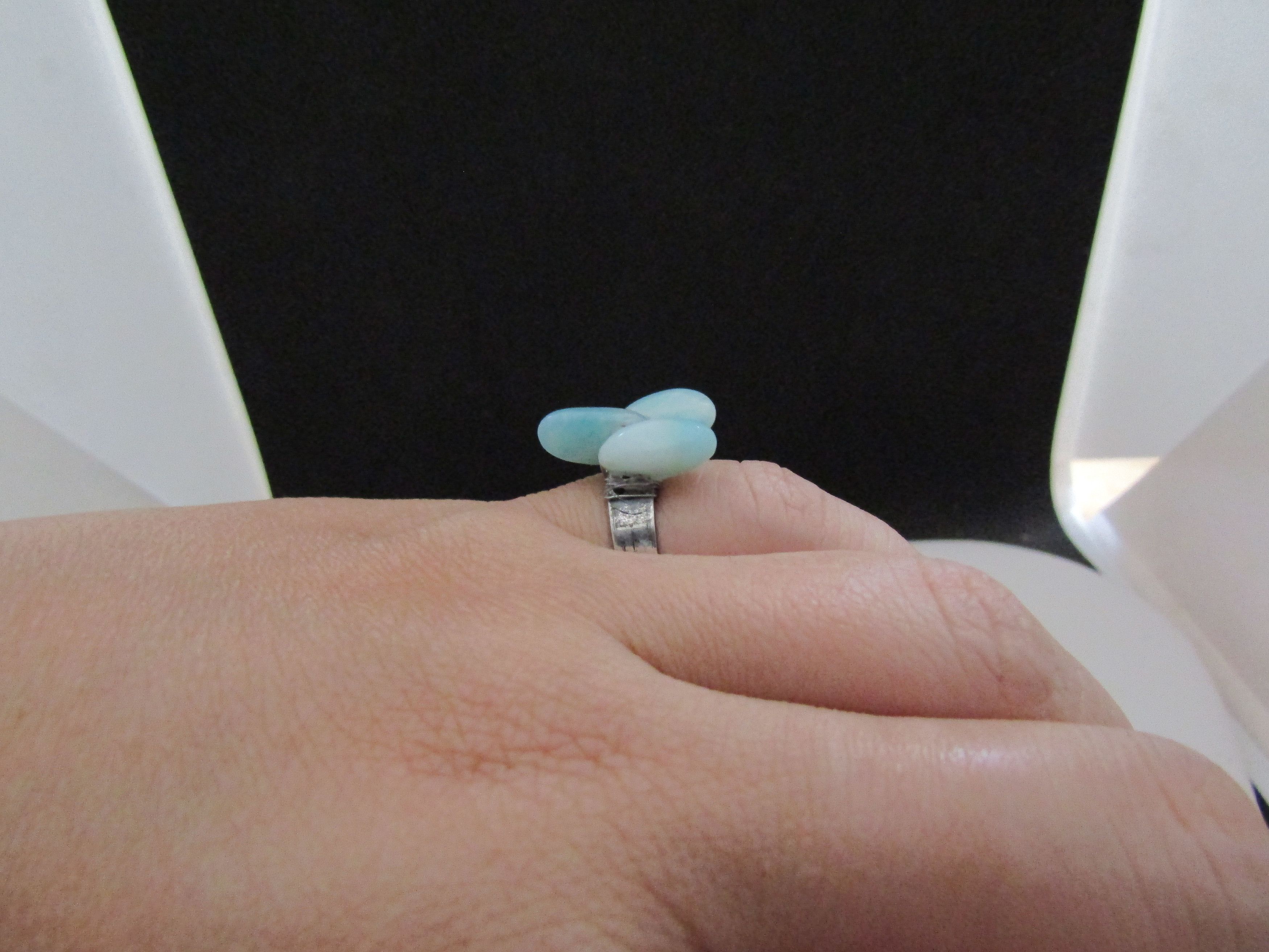 Handmade Light Blue Aquamarine Tibetan Silver Ring Size ONE SIZE - 4 Thumbnail