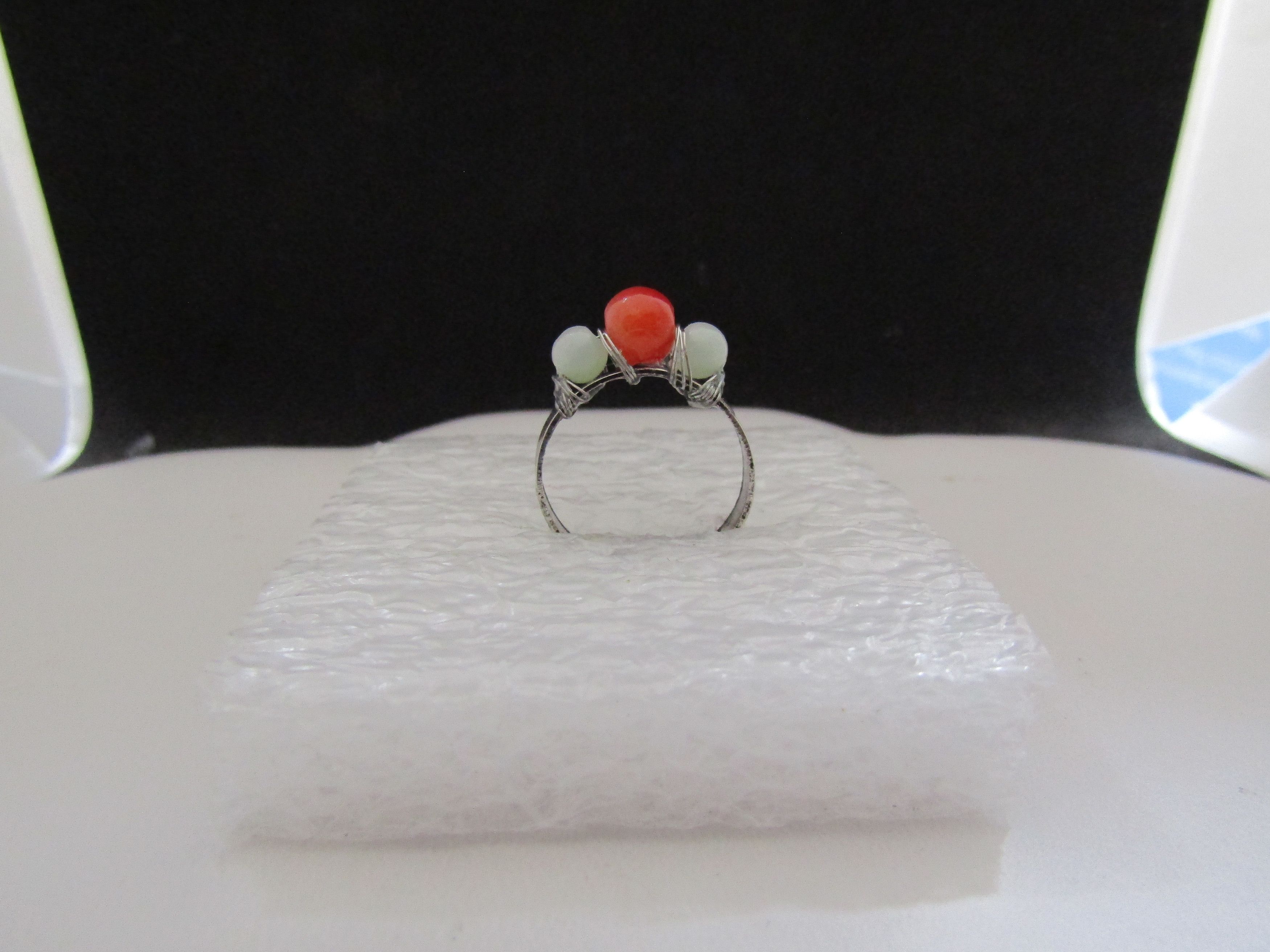 Handmade Crystal Beads Tibetan Silver Ring with Jade beads - Size 5 Size ONE SIZE - 2 Thumbnail