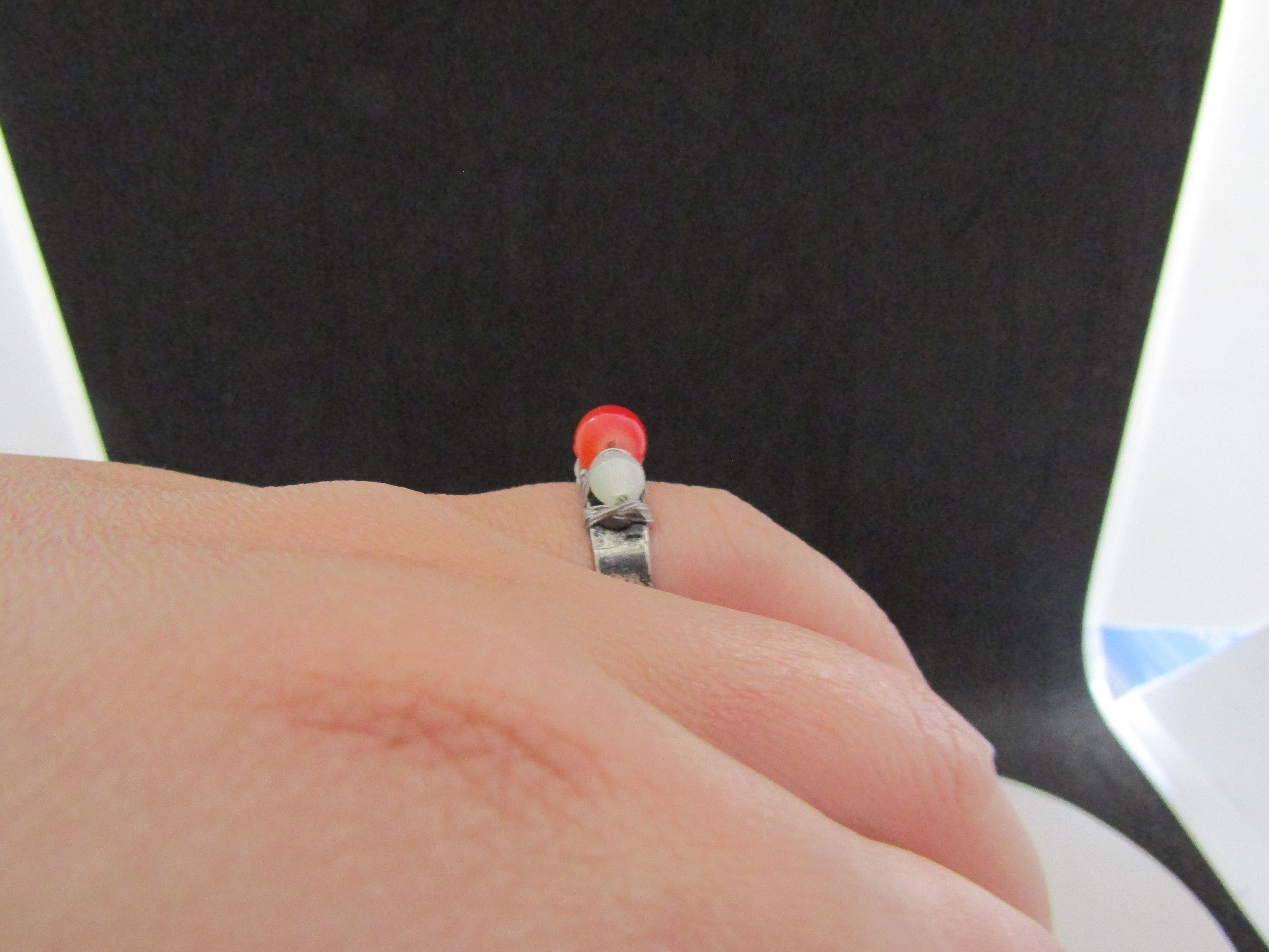 Handmade Crystal Beads Tibetan Silver Ring with Jade beads - Size 5 Size ONE SIZE - 5 Thumbnail