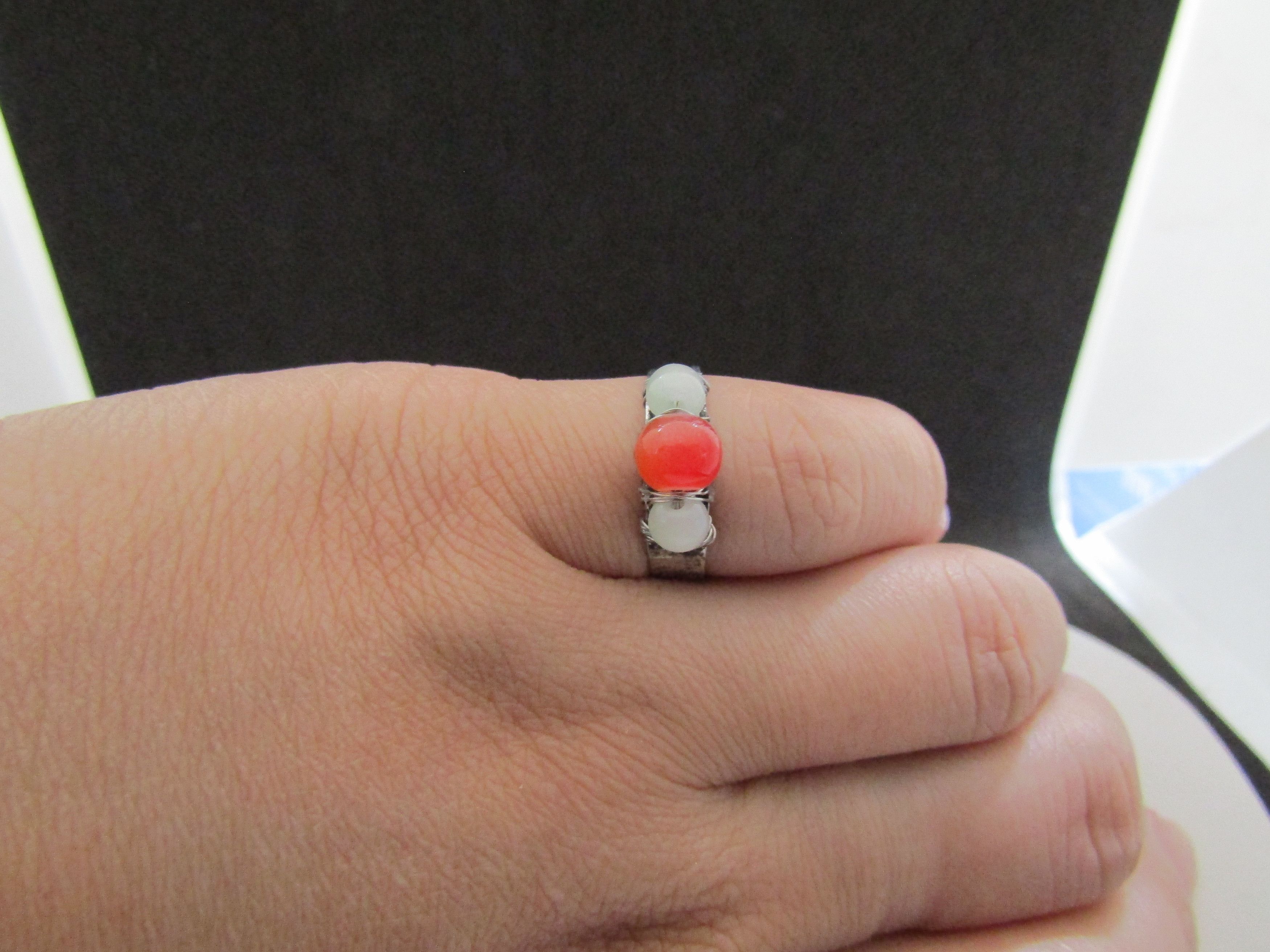 Handmade Crystal Beads Tibetan Silver Ring with Jade beads - Size 5 Size ONE SIZE - 4 Thumbnail