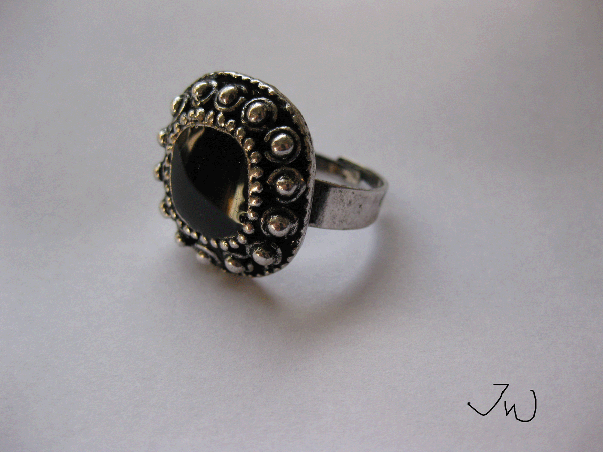 Jewelry Black CZ Tibetan Silver Adjustable Ring Size ONE SIZE - 3 Thumbnail