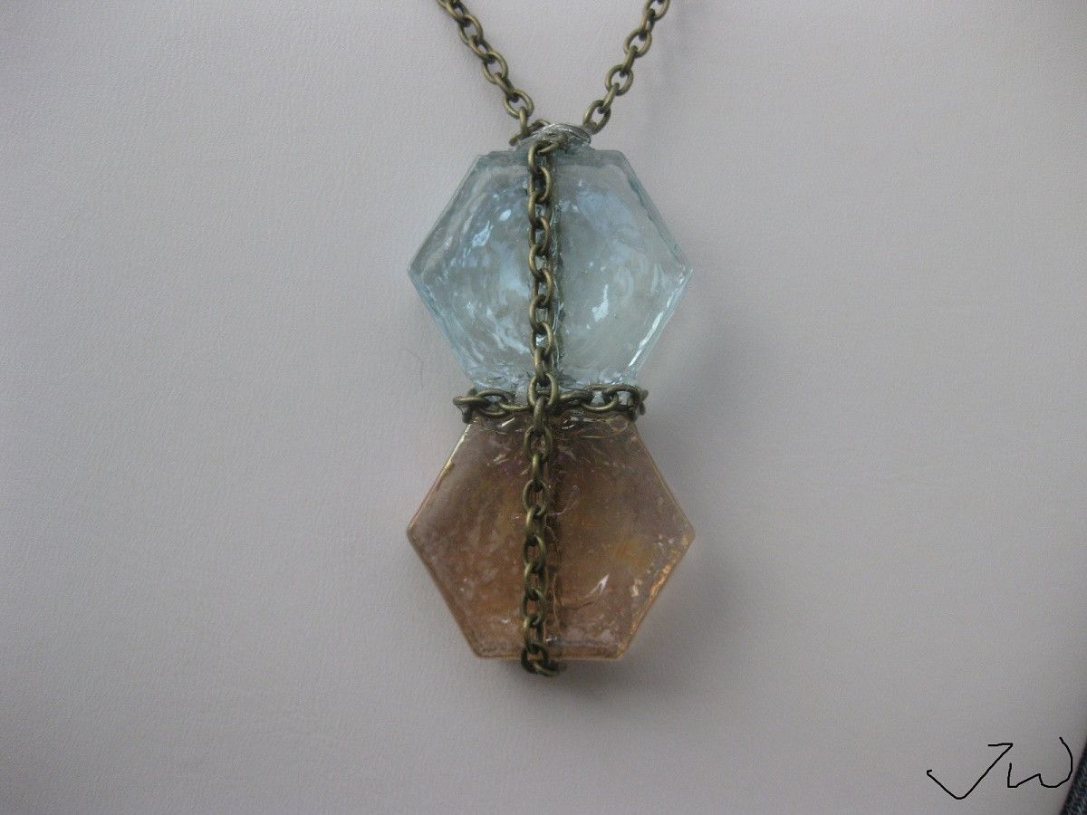 Handmade × Jewelry Aqua Blue and Orange Glasses Bronze Chain Necklace Size ONE SIZE - 3 Thumbnail