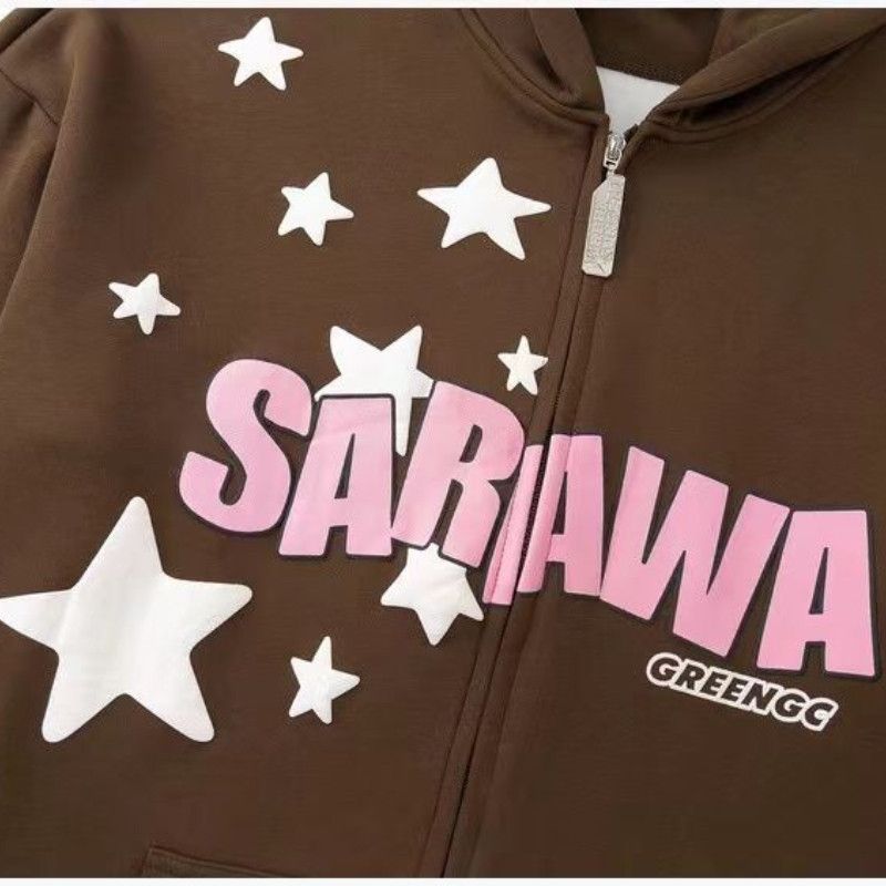 2023 New Star Letter Print Zipper Hoodies