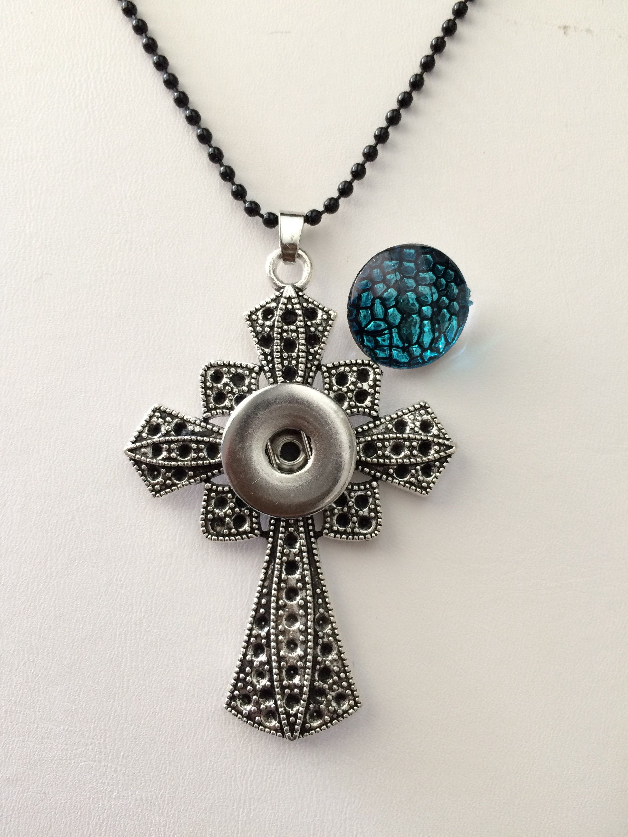 Jewelry Cross Chunk Button Tibetan silver Pendant Necklace - Blue Size ONE SIZE - 4 Thumbnail