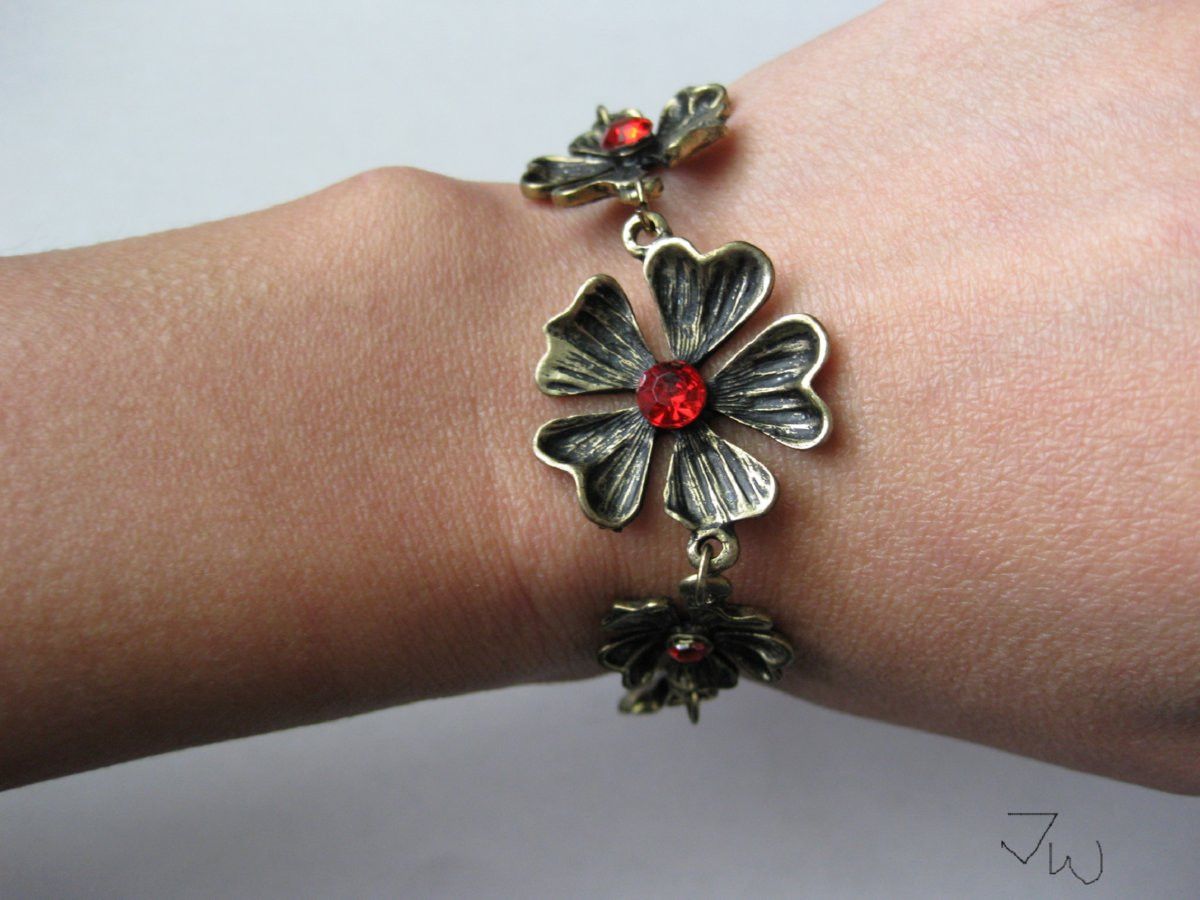 Jewelry Flower Bronze Chain Bracelet Size ONE SIZE - 3 Thumbnail