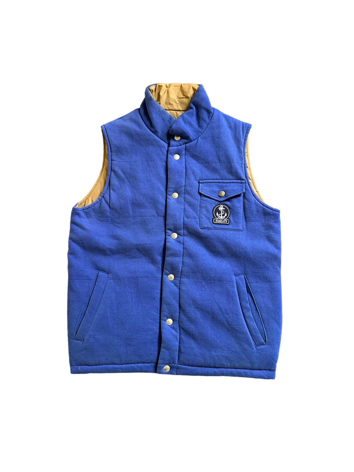 image of Beams Plus x Fidelity 2000S Beams X Fidelity Reverse Able Down Vest in Blue/Brown (Size Medium)