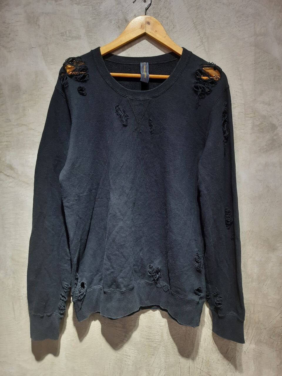 image of Miharayasuhiro Distressed Crewneck in Black, Men's (Size Medium)