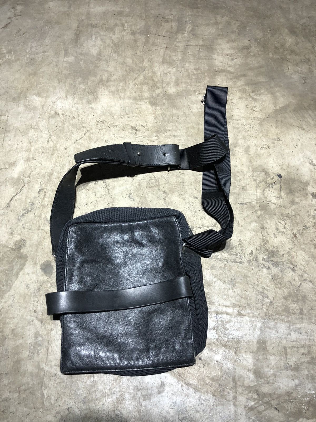 image of Yohji Yamamoto Y'saccs Leather Canvas Mini Sling Bag in Black, Men's