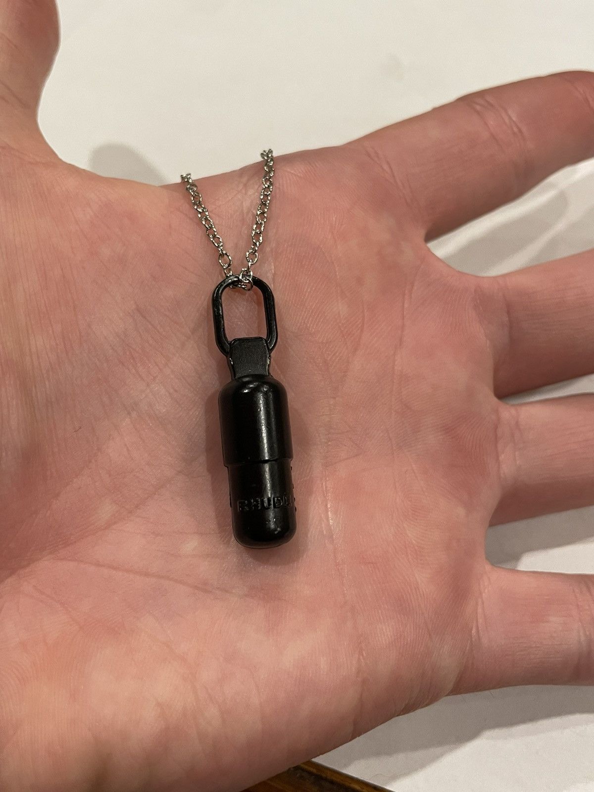 Rhude RARE Rhude Black Pill Pendant Silver Roll Chain Necklace Size ONE SIZE - 3 Thumbnail