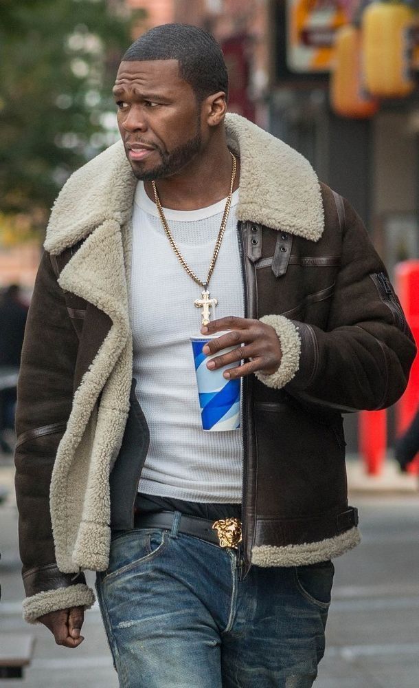 image of 50 Cent x B 3 Flight Aviator B-3 Sheepskin Shearling Jacket in Brown, Men's (Size Medium)