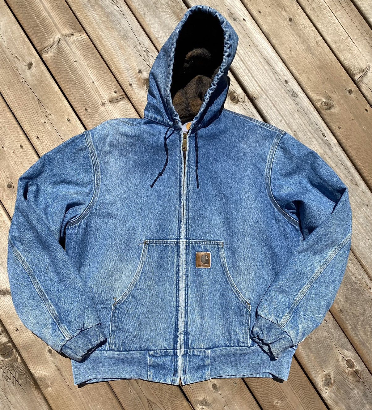 Carhartt × Vintage 90s Carhartt Denim Jacket Hooded / Vintage Distressed y2k Size US L / EU 52-54 / 3 - 2 Thumbnail