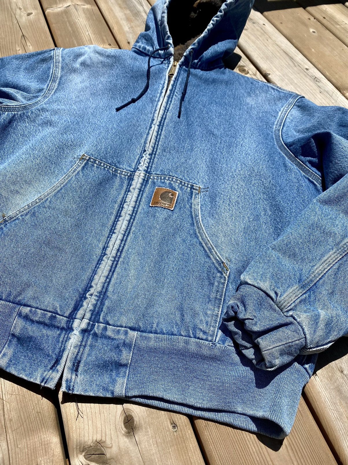 Carhartt × Vintage 90s Carhartt Denim Jacket Hooded / Vintage Distressed y2k Size US L / EU 52-54 / 3 - 4 Thumbnail