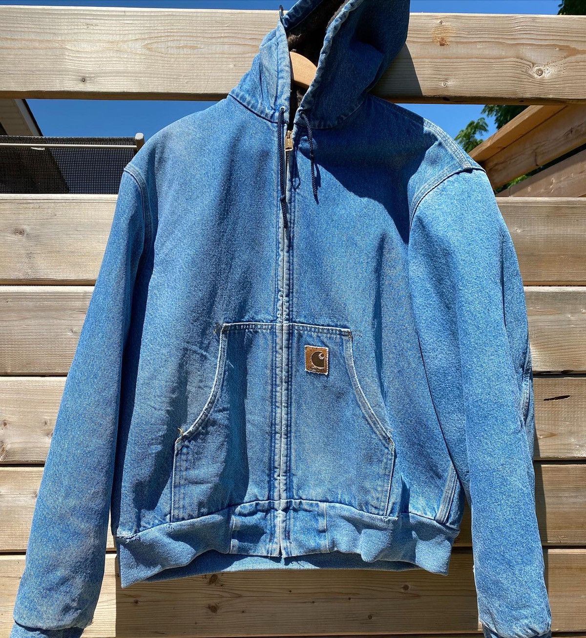 Vintage 90s Carhartt Denim Jacket Hooded / Vintage Distressed y2k