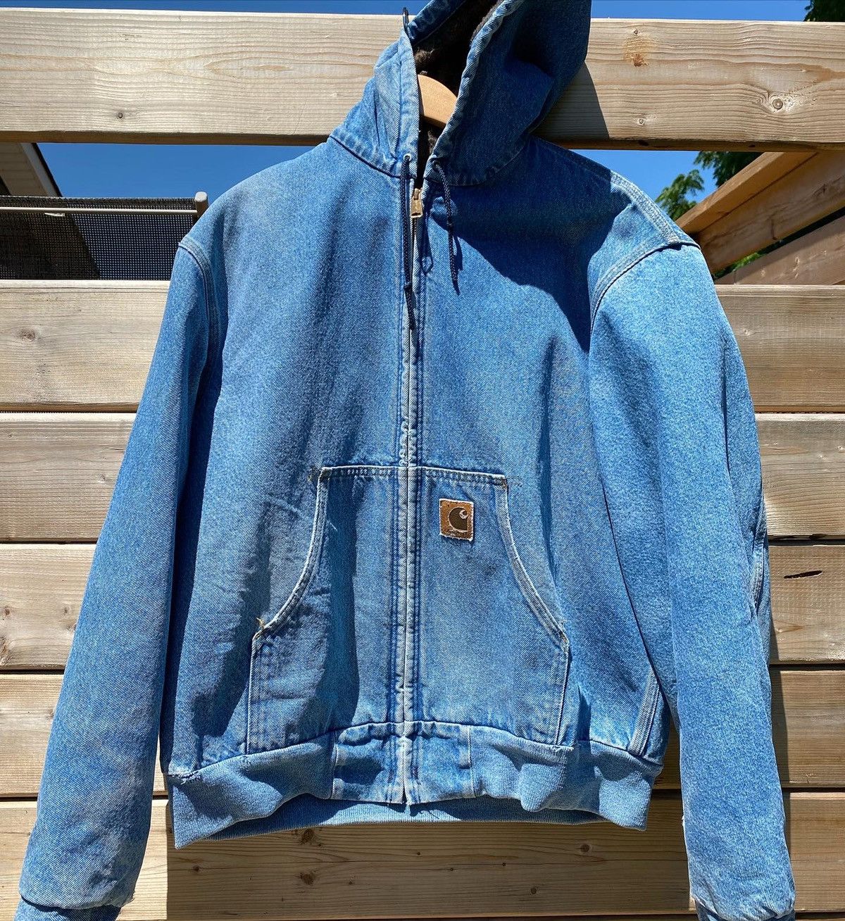 Pre-owned Carhartt X Vintage 90's Carhartt Denim Jacket Hooded / Vintage Distressed Y2k