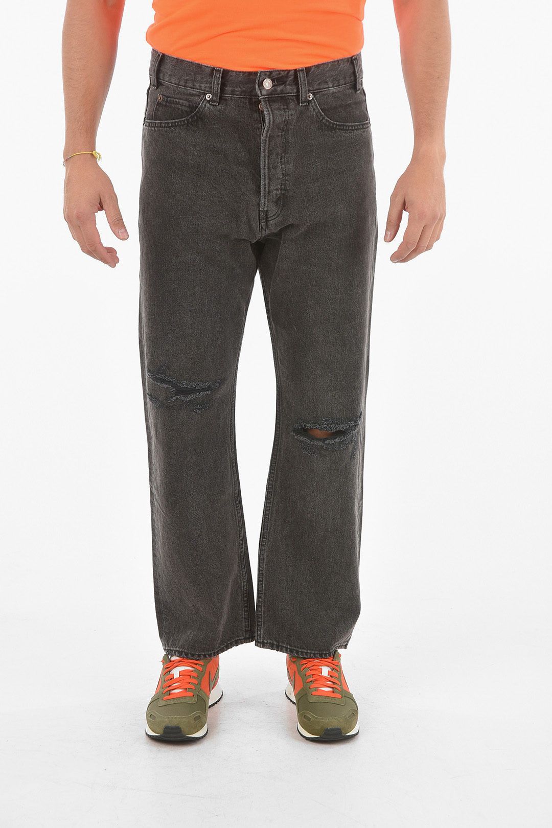 image of Celine 5 Pocket Bootcut Distressed Denim Jeans in Grey, Men's (Size 31)