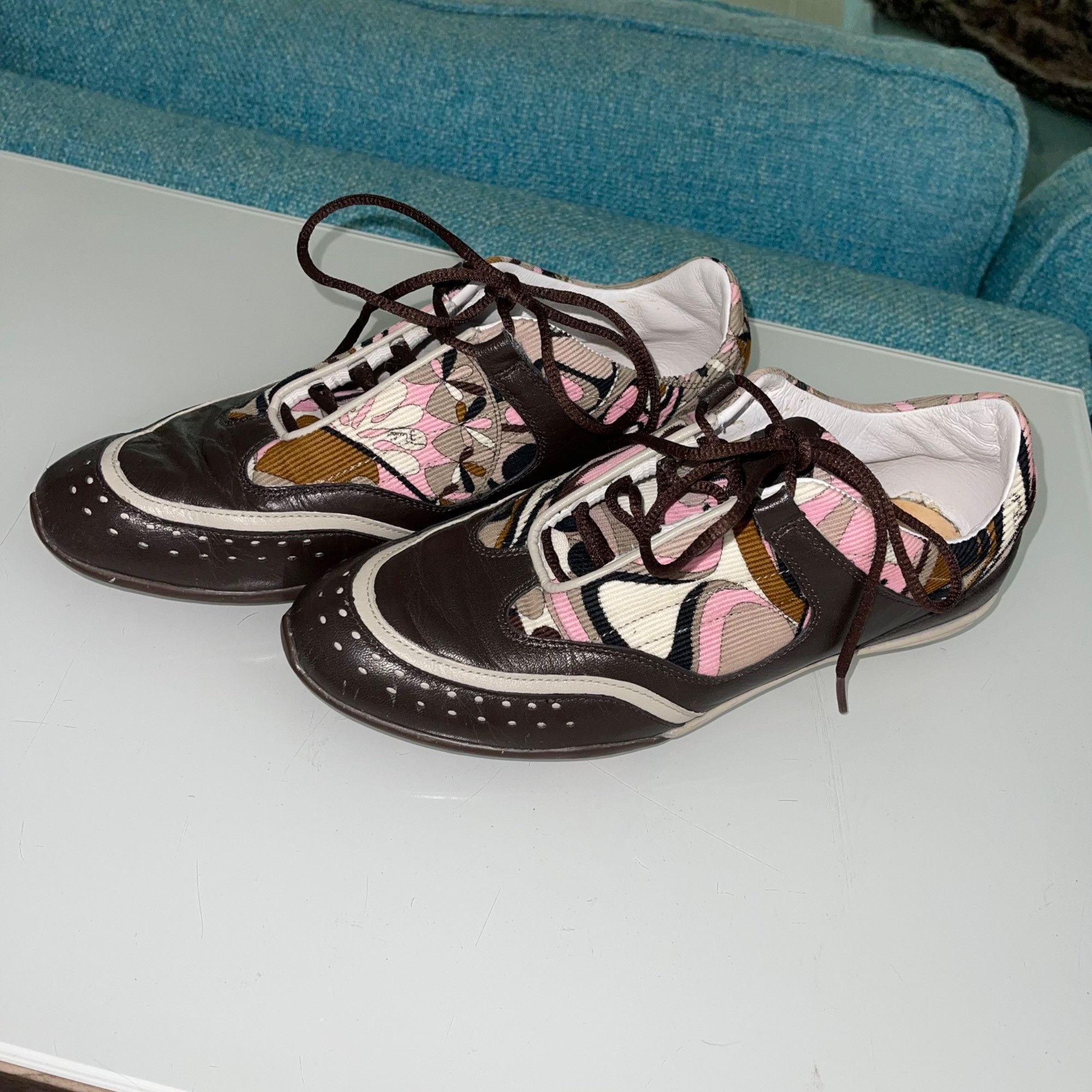Emilio Pucci Vintage Womens Sneakers Size 38 Pink Brown