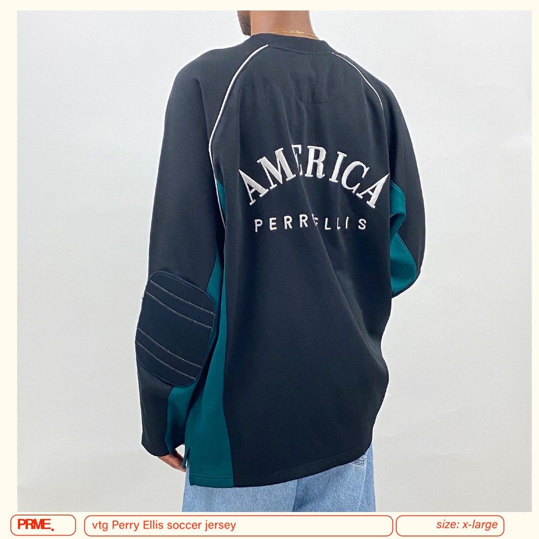 Perry Ellis × Vintage vintage 90s PERRY ELLIS AMERICA Soccer spellout jersey Size US XL / EU 56 / 4 - 9 Thumbnail